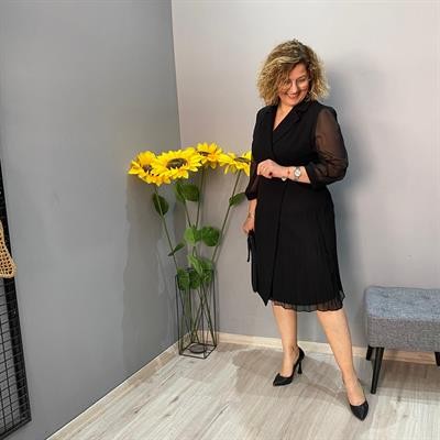 KRUVAZE PİLİSE DETAYLI ŞIK ELBİSE-BÜYÜK BEDEN UYUMLU