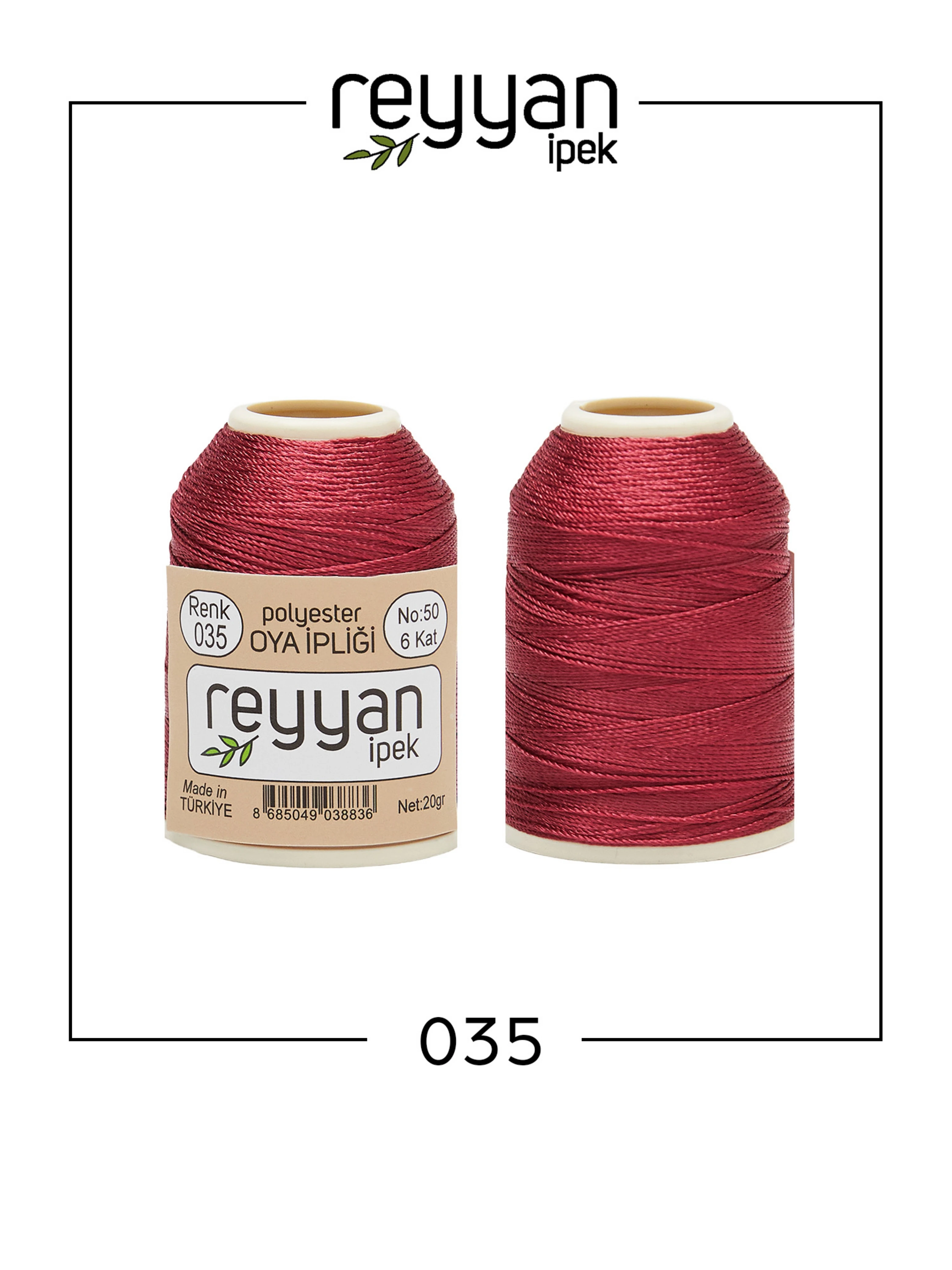 Reyyan İpek 20 Gram Polyester İplik KUTU (10 Adet) - 35 - K.Bordo