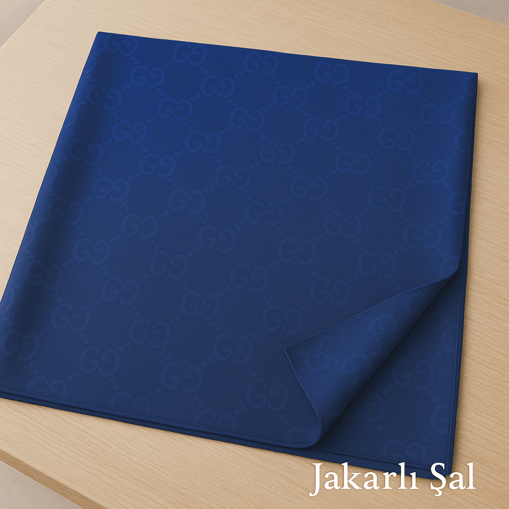 Eyfel Jakarlı Desenli Şal - Saks Mavisi