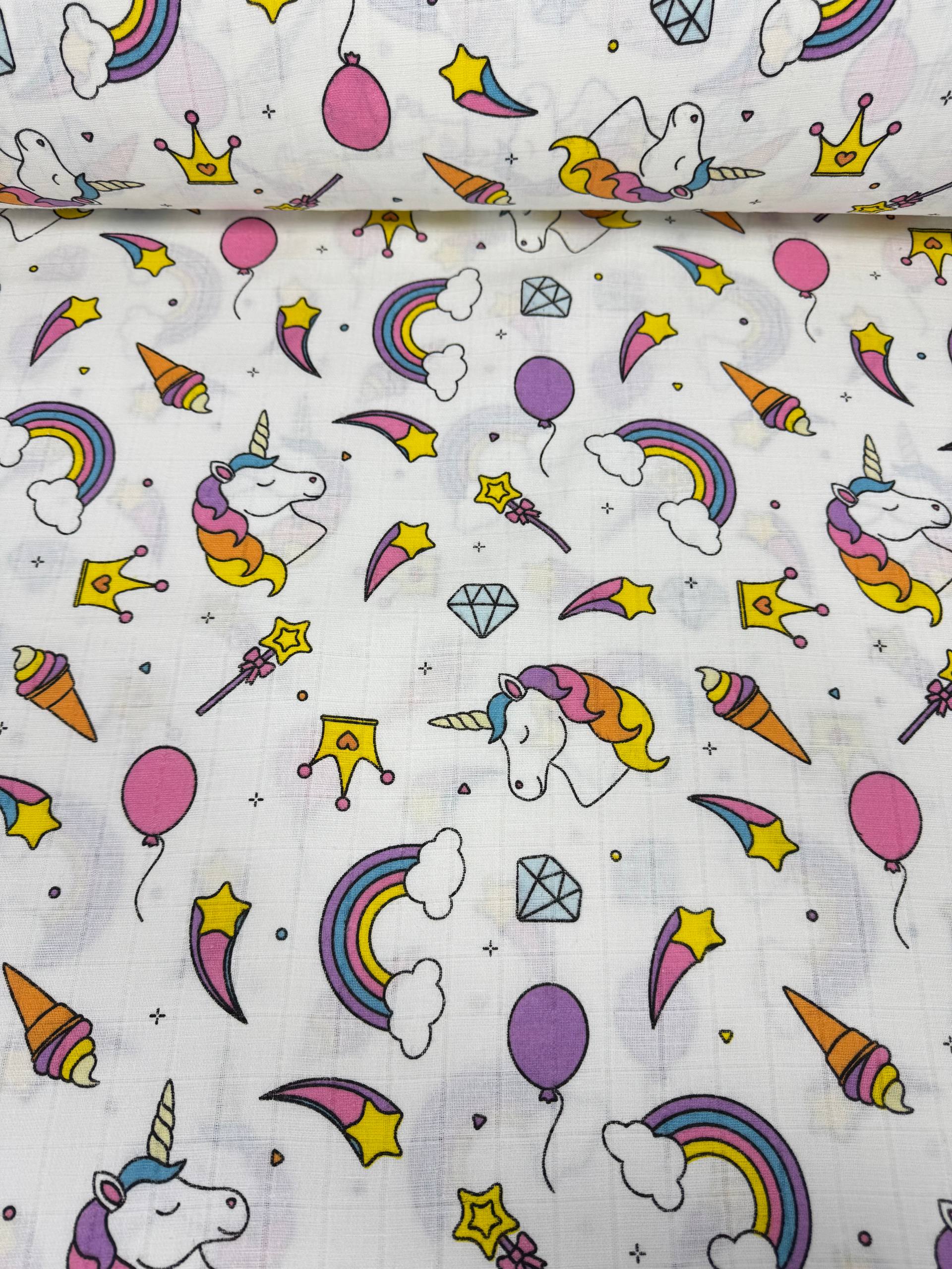 Unicorn Desenli Müslin Kumaş - Müslin Bezi