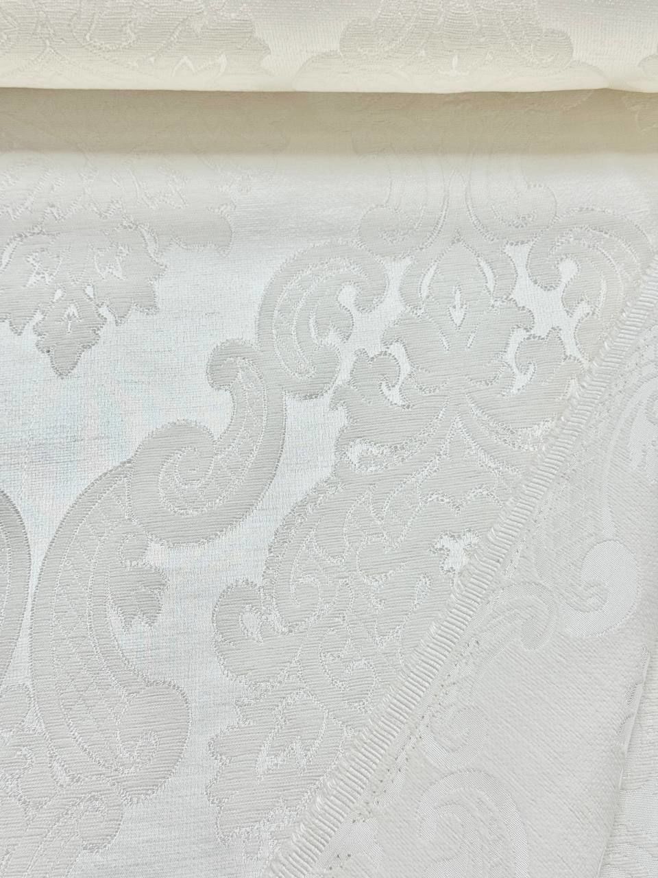Ecru Large Damask Patterned Chenille Pique Fabric