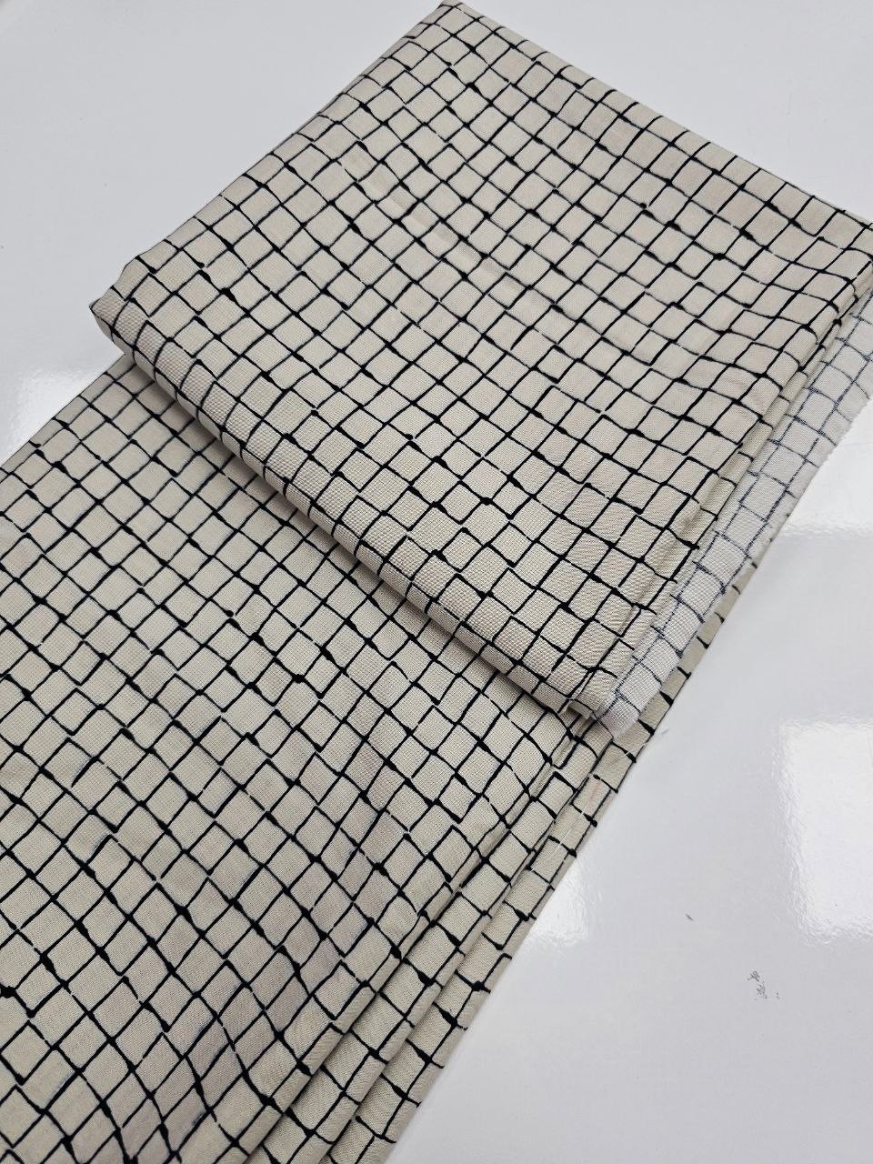 Kapuçino Kare Desenli Giyimlik Poplin Kumaş