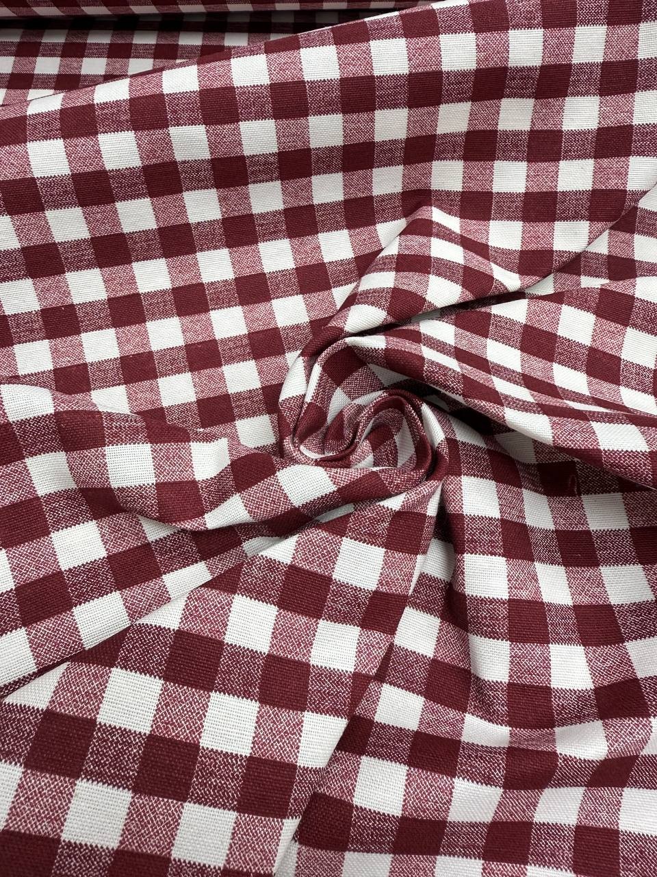 Bordo Kare Desenli Duck Kumaş - Duck Bezi