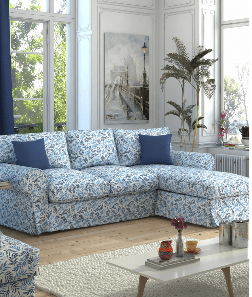 قماش بطة بنقشة فرع أزرق - قماش بطة