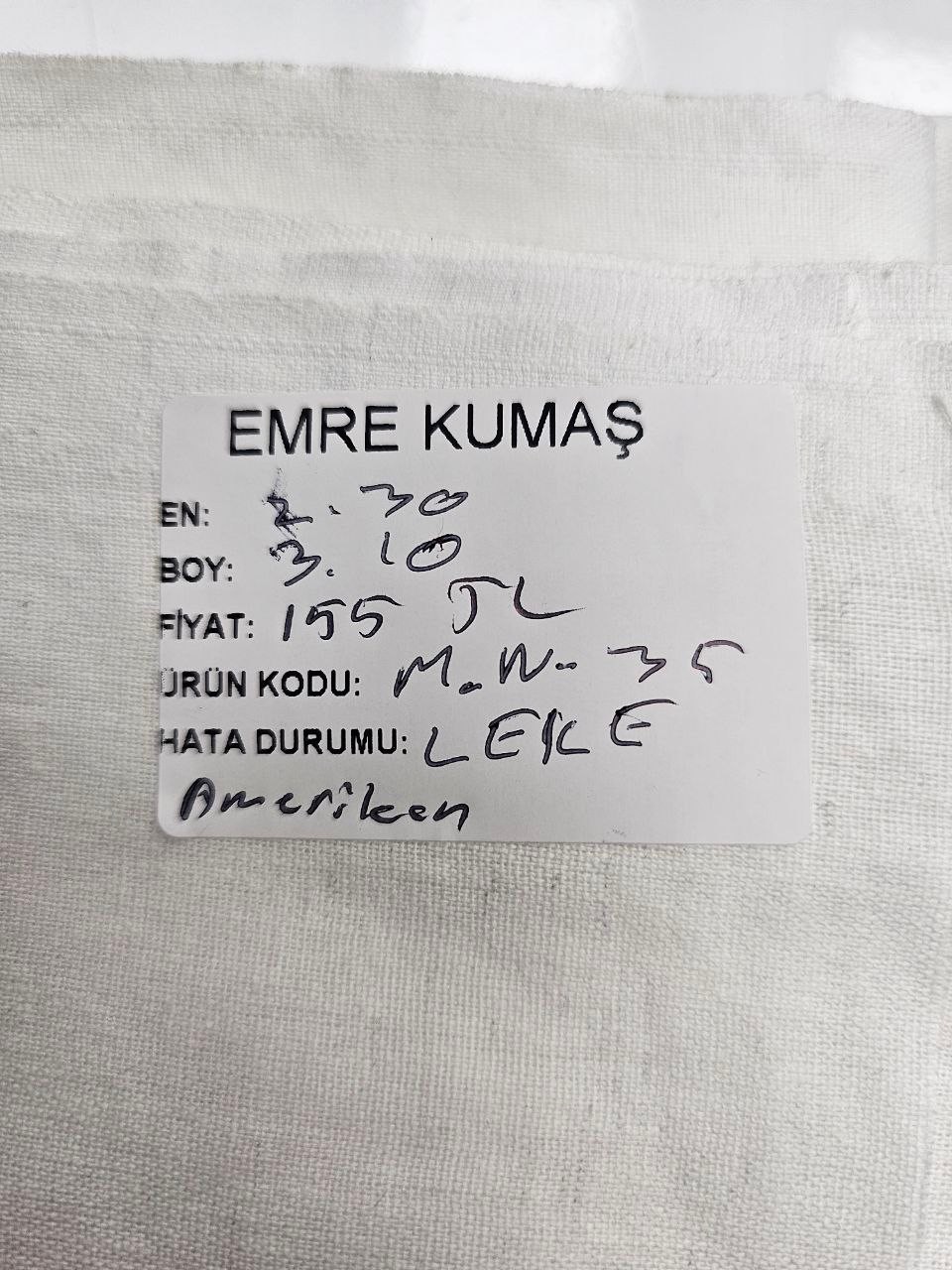 Beyaz Renk Amerikan Bezi Kumaşı