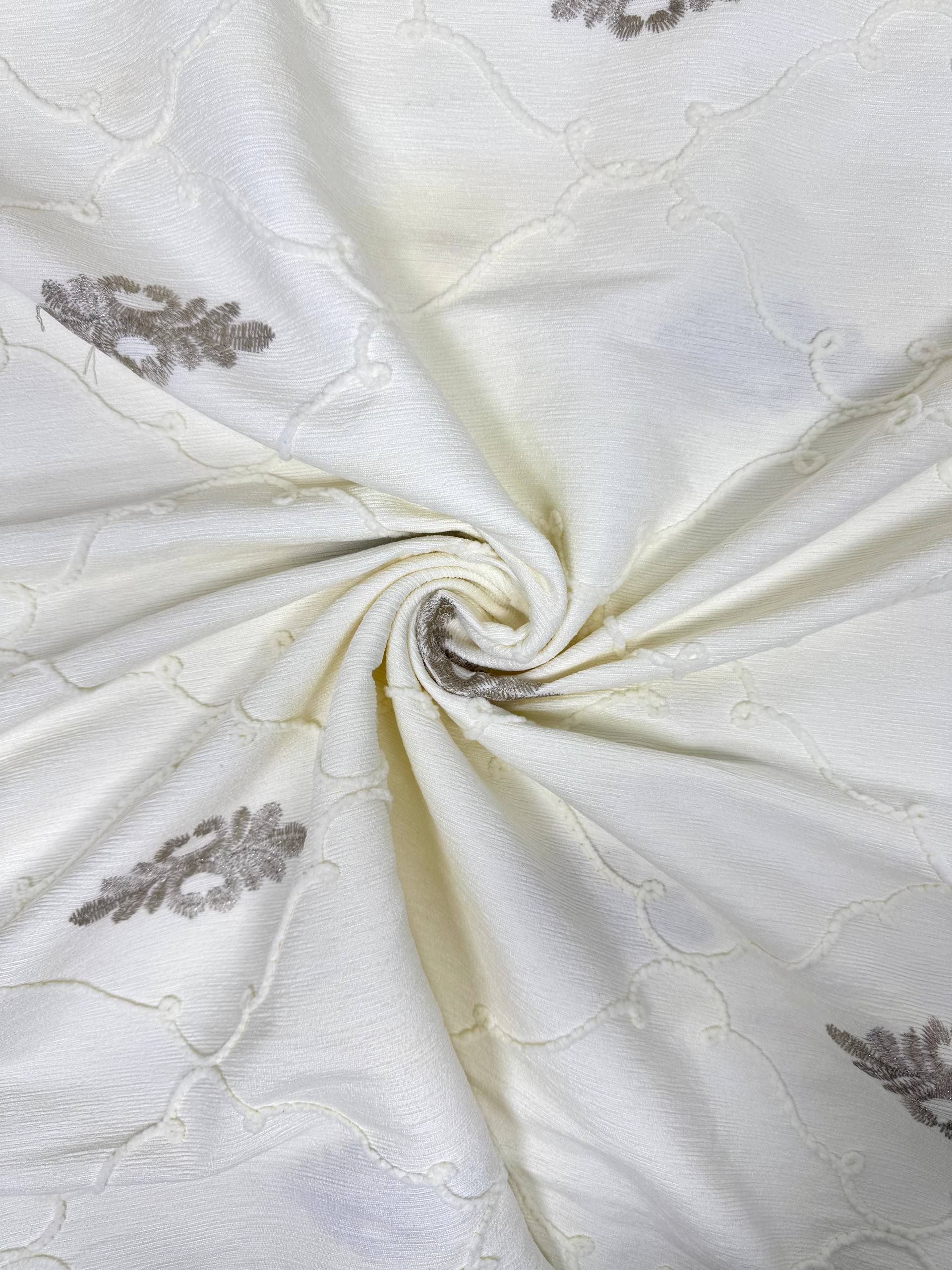Ecru Frame Pattern Embroidered Hera Pique