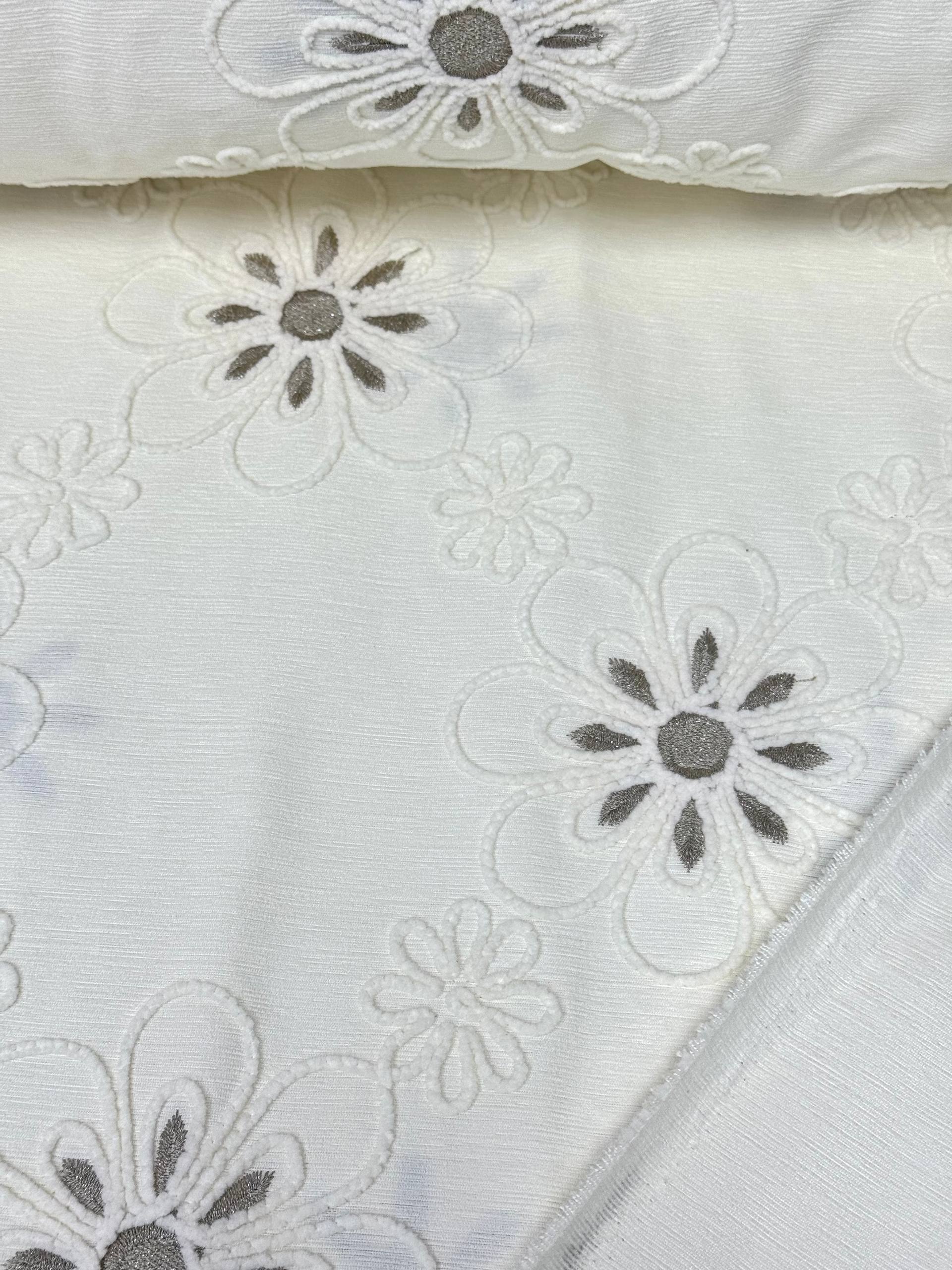 Ecru Azalea Pattern Embroidered Hera Pique