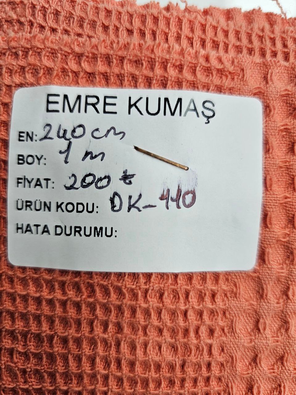 Turuncu Renk Waffle Pike Kumaşı
