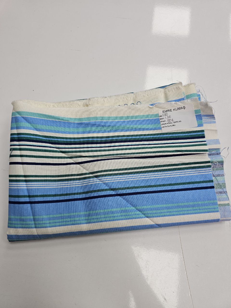 Blue Green Striped Duck Fabric