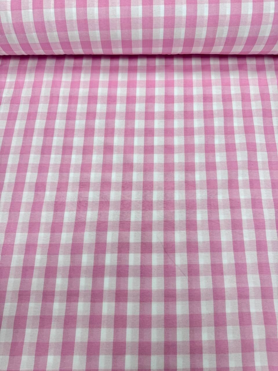 Pembe Kareli Zefir Kumaş