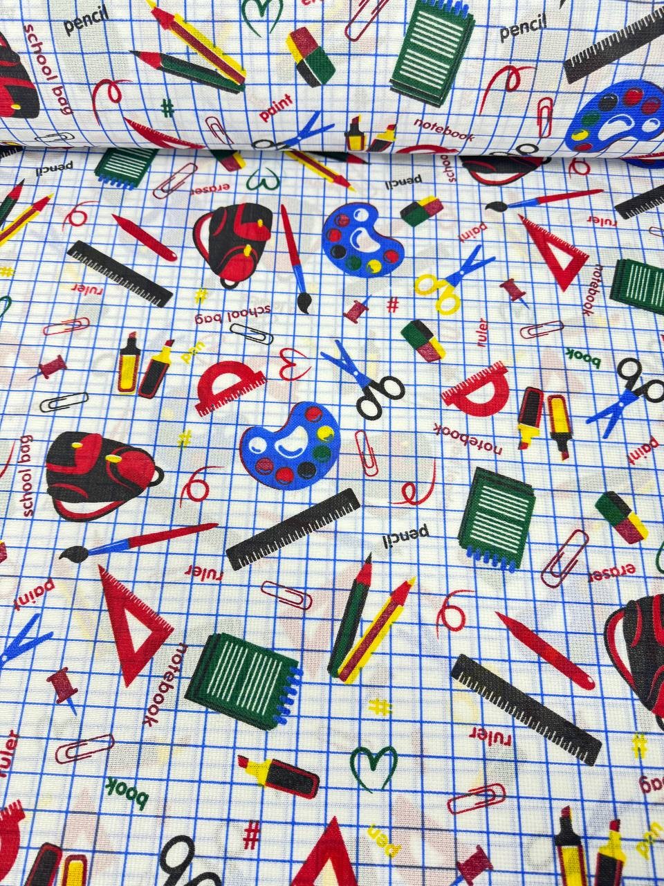 Blue School Themed Carefree Raschel Tablecloth Fabric