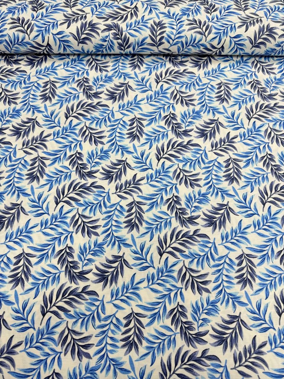 قماش بطة بنقشة فرع أزرق - قماش بطة