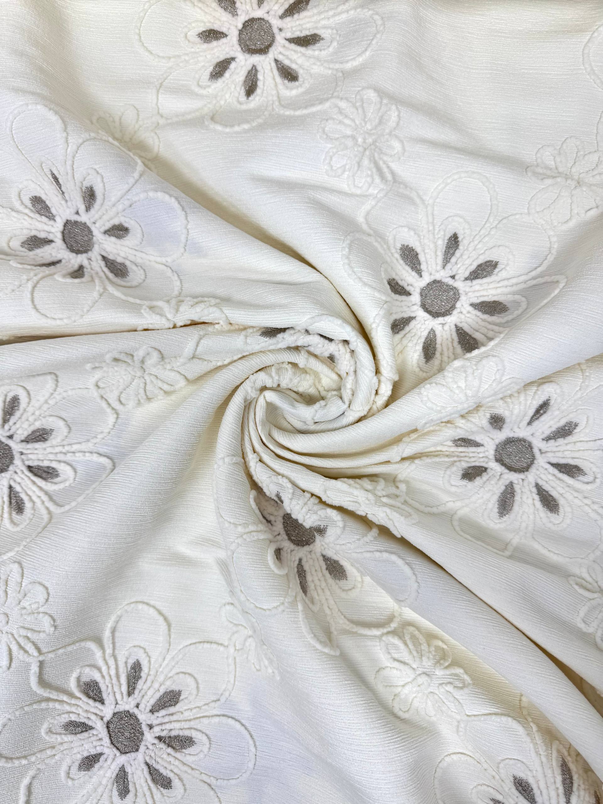 Ecru Azalea Pattern Embroidered Hera Pique