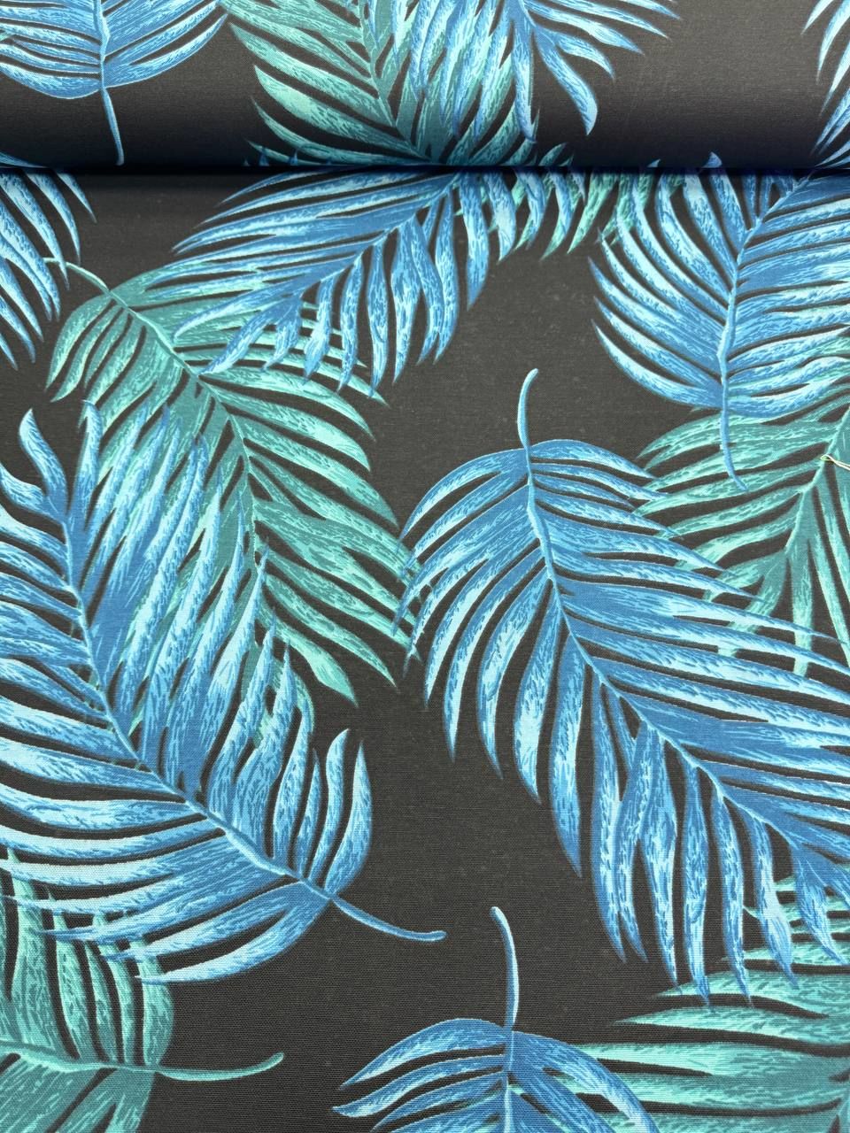 Blue Leaf Patterned Duck Fabric - Duck Cloth