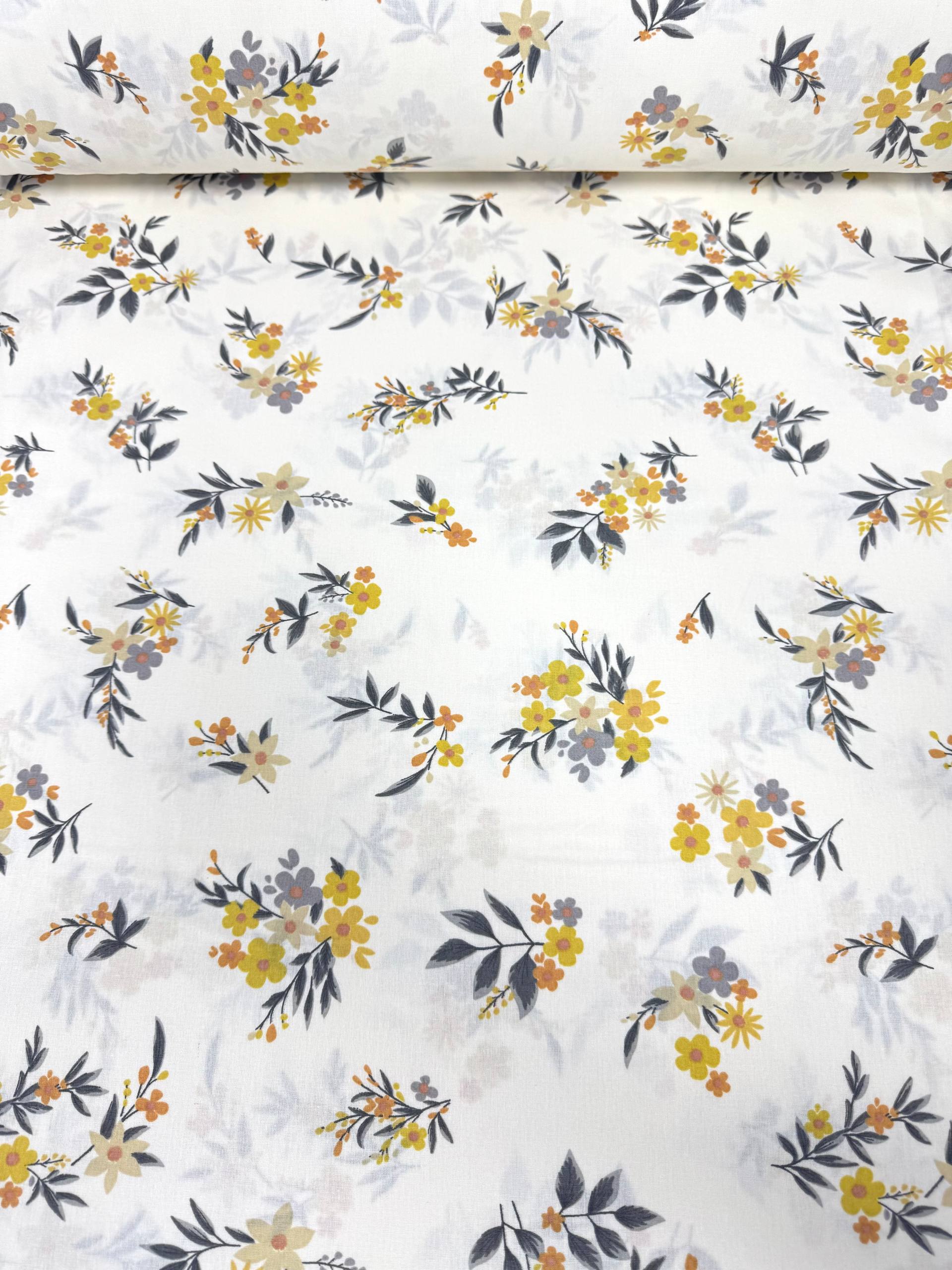 Premier Lotus Flower Pattern 100% Cotton Poplin Duvet Cover Fabric - Sarı