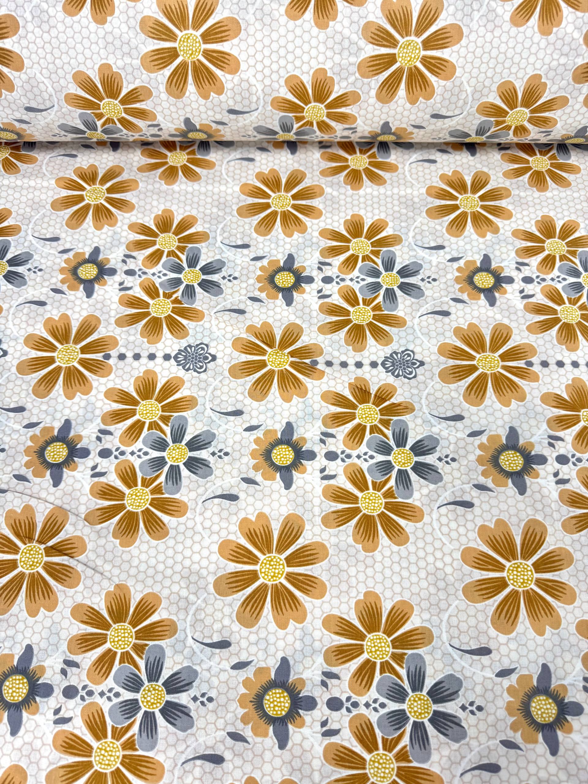 Premier Lotus Flower Pattern 100% Cotton Poplin Duvet Cover Fabric - Hardal