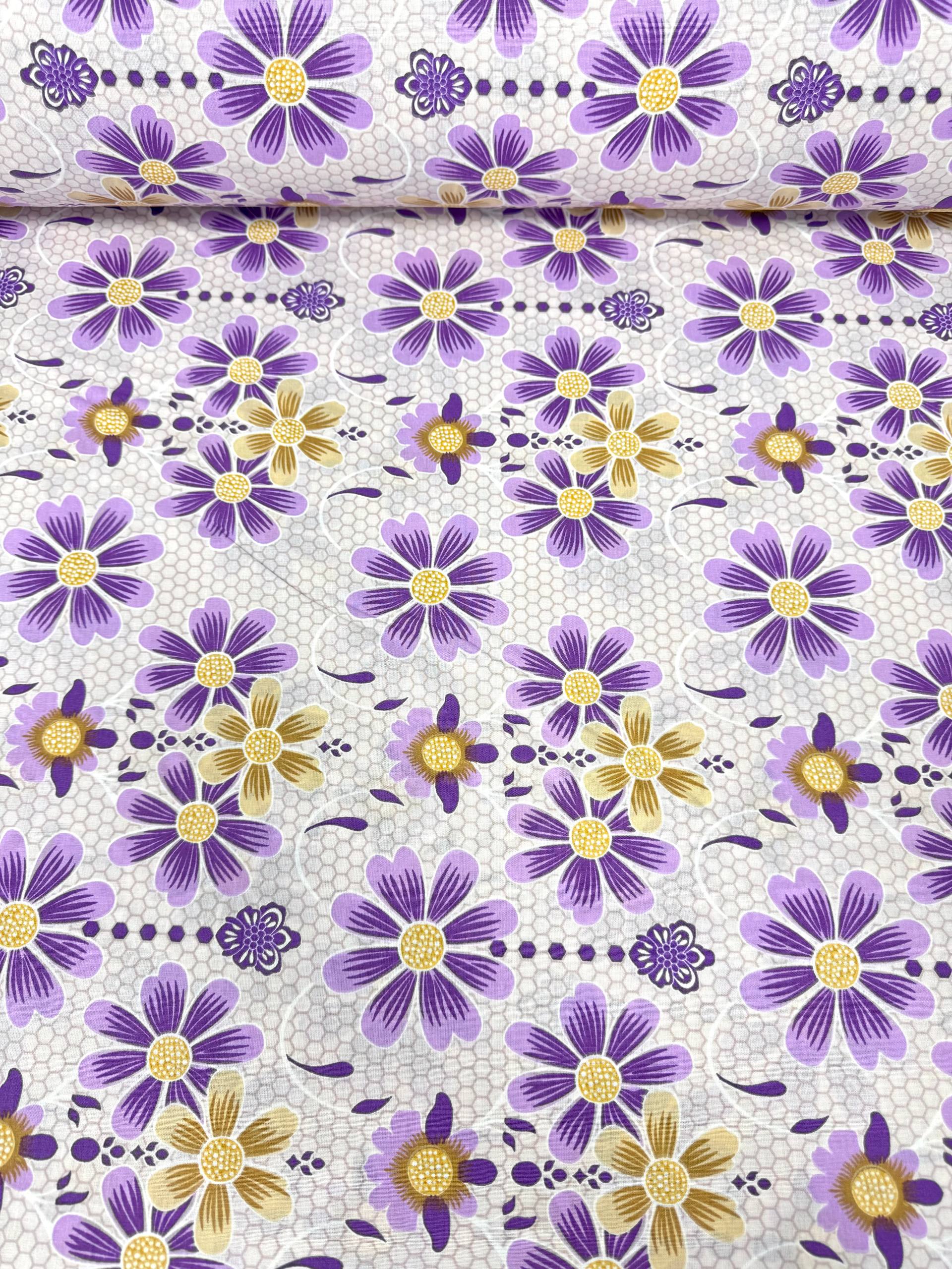 Premier Lotus Flower Pattern 100% Cotton Poplin Duvet Cover Fabric - Mor