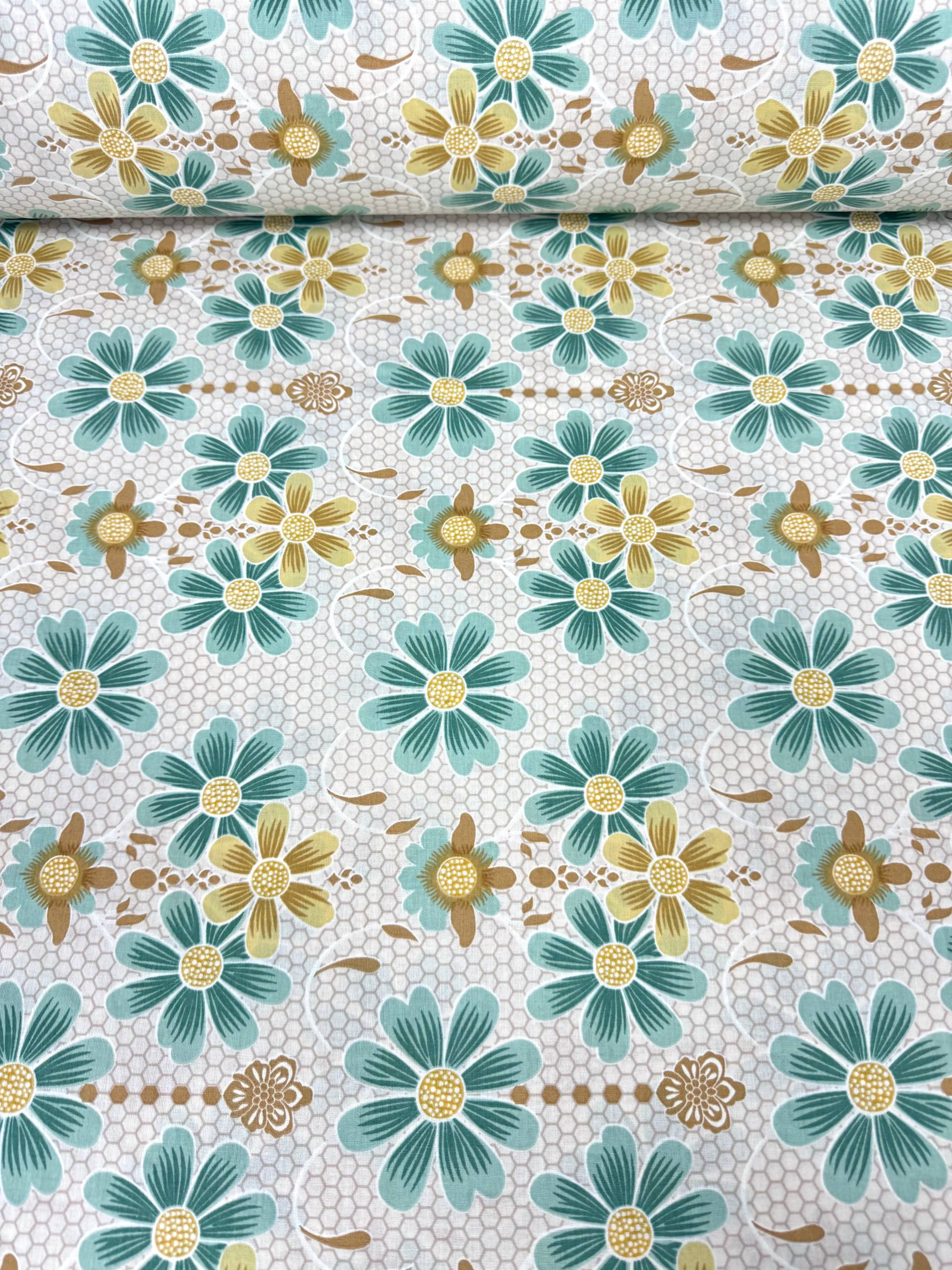 Premier Lotus Flower Pattern 100% Cotton Poplin Duvet Cover Fabric - Yeşil
