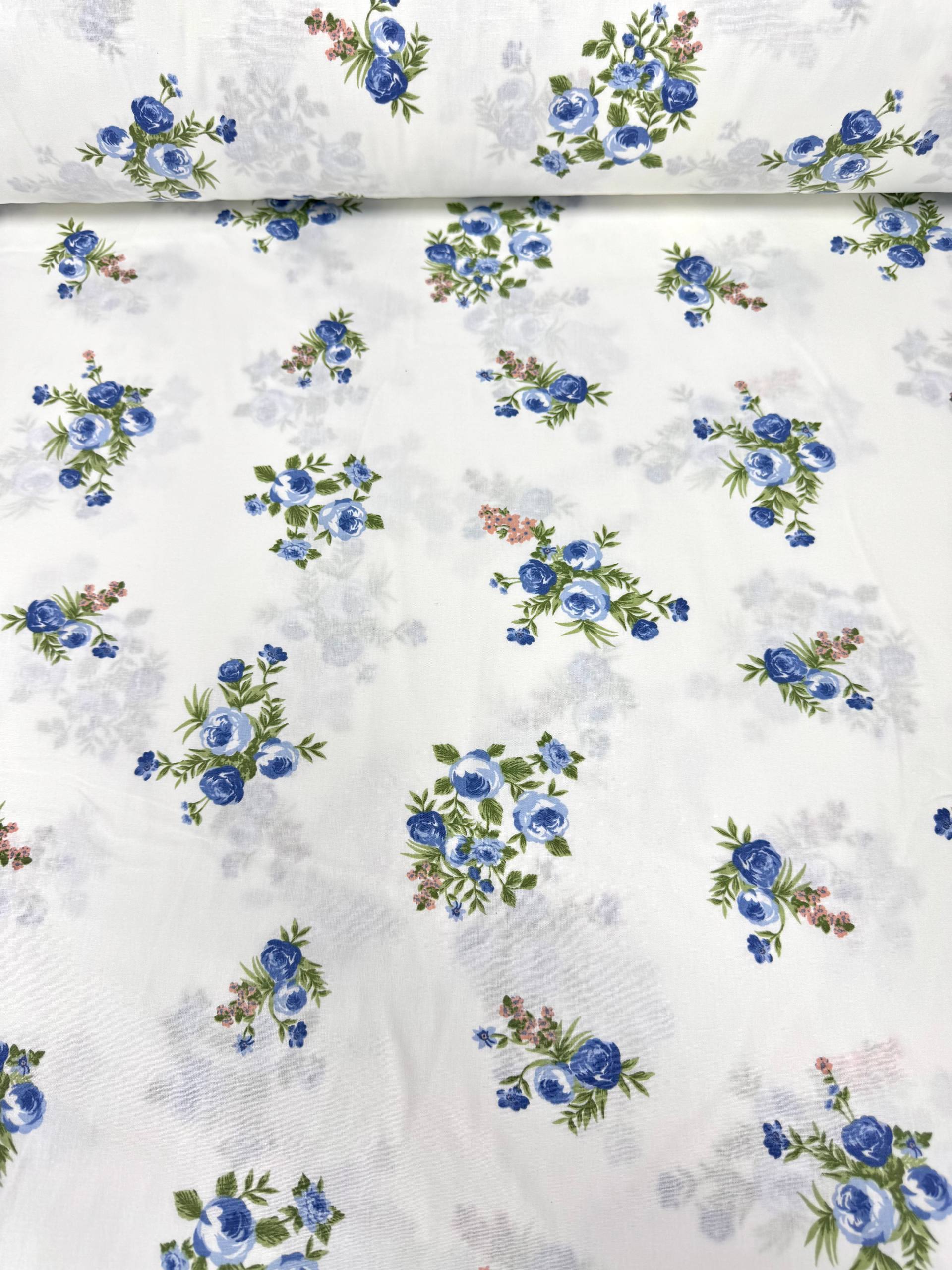 Premier Lotus Flower Pattern 100% Cotton Poplin Duvet Cover Fabric - Mavi