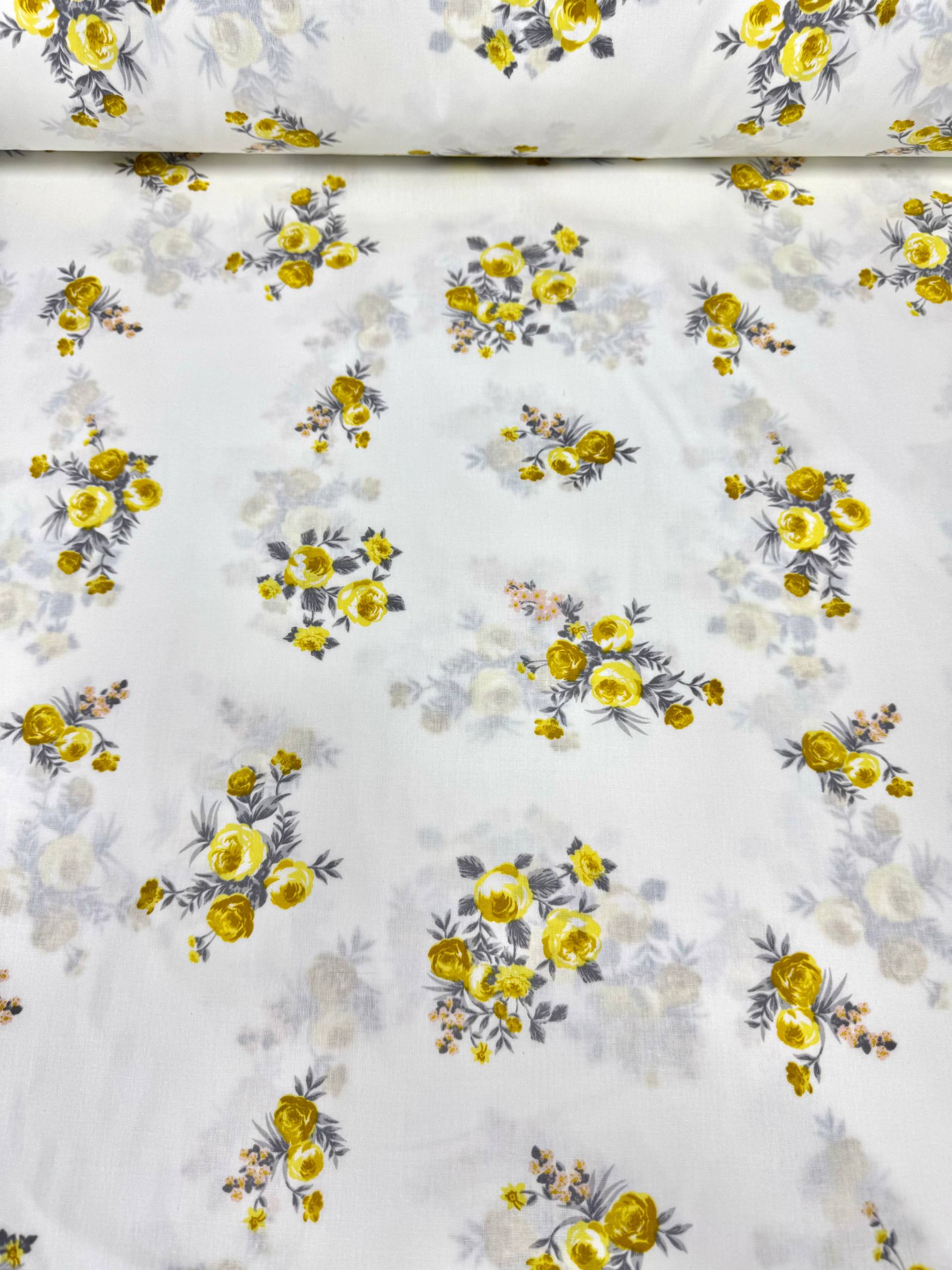 Premier Lotus Flower Pattern 100% Cotton Poplin Duvet Cover Fabric - Sarı