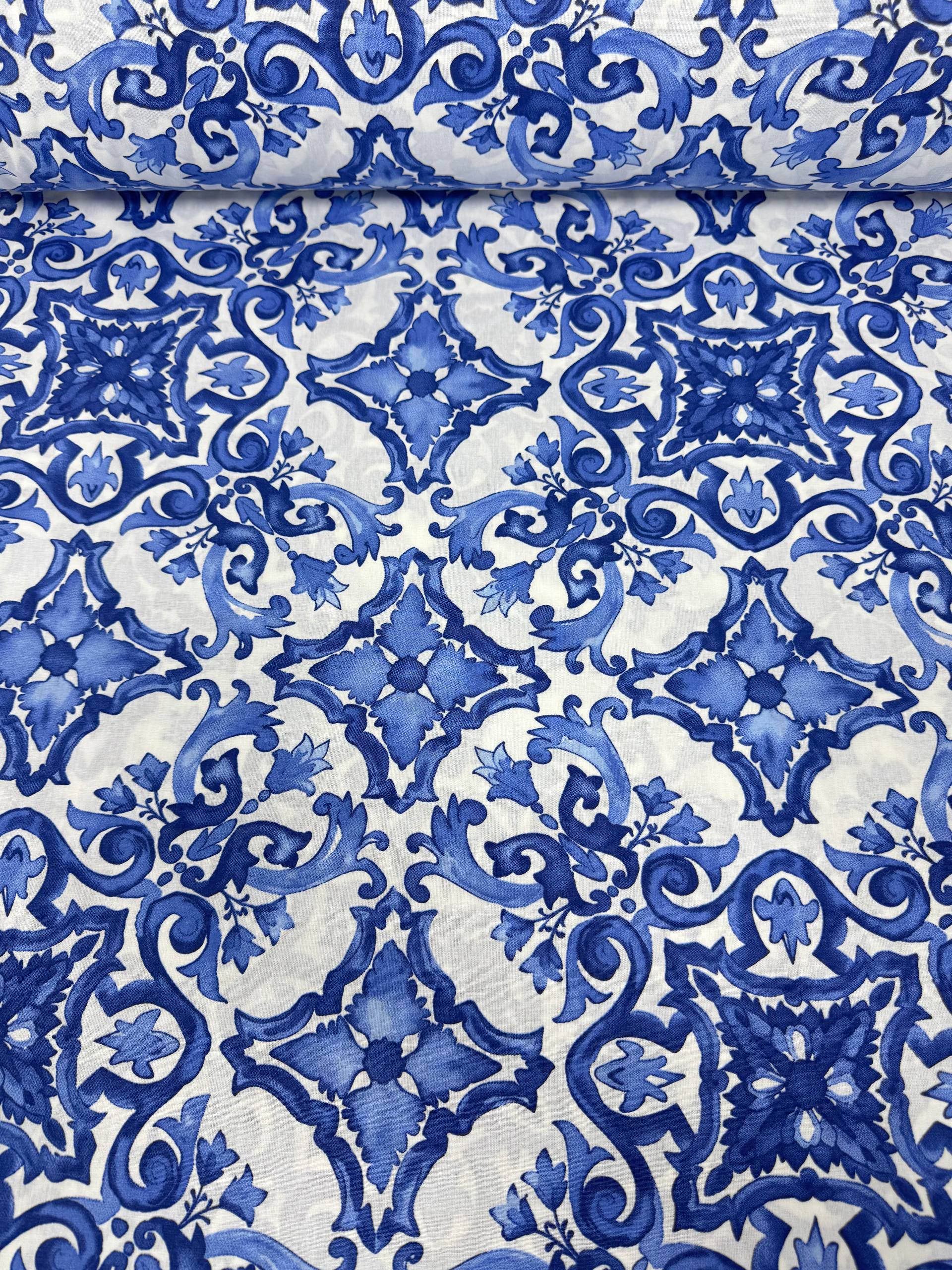 Premier Lotus Flower Pattern 100% Cotton Poplin Duvet Cover Fabric - Mavi