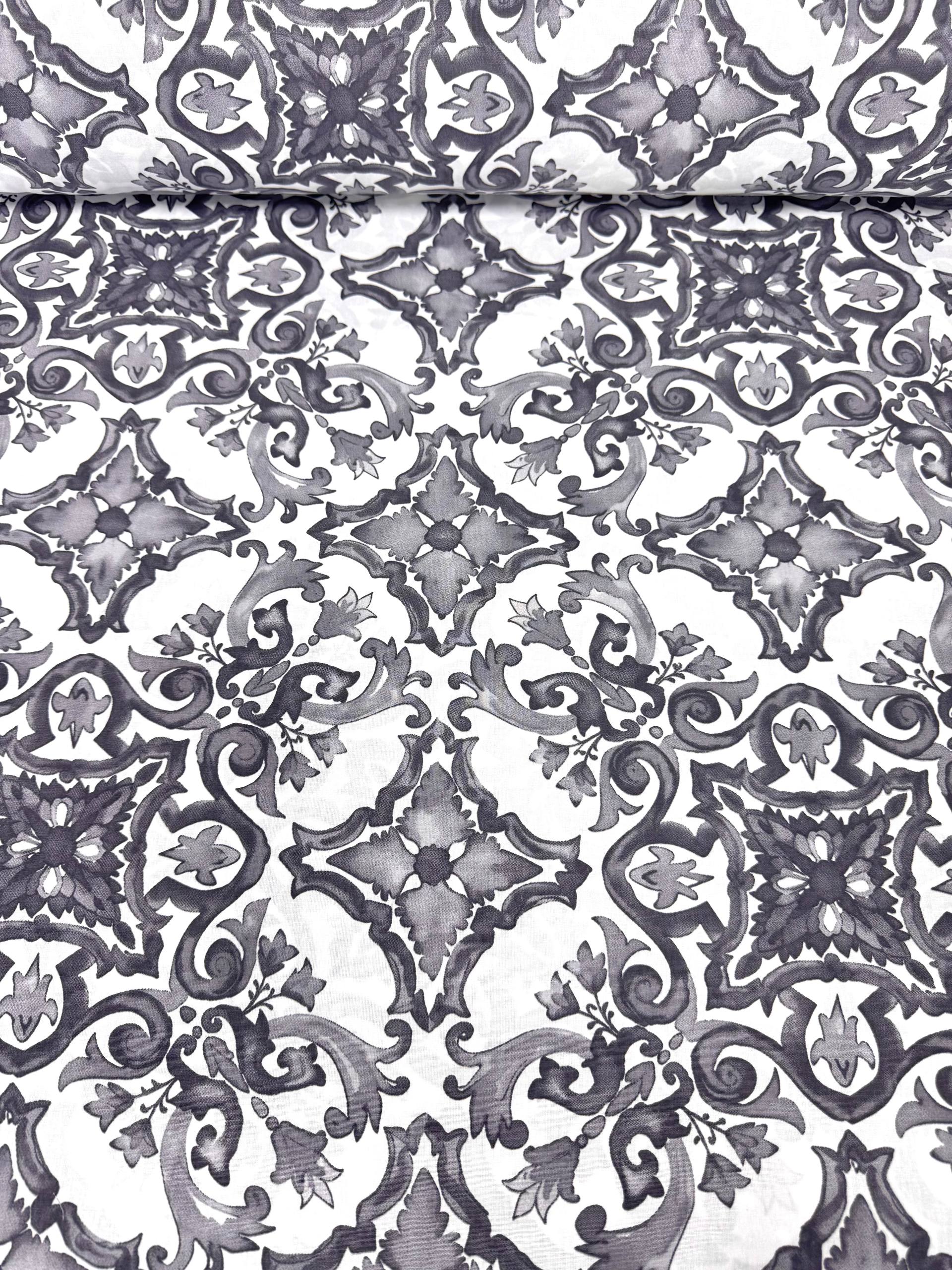Premier Lotus Flower Pattern 100% Cotton Poplin Duvet Cover Fabric - Gri