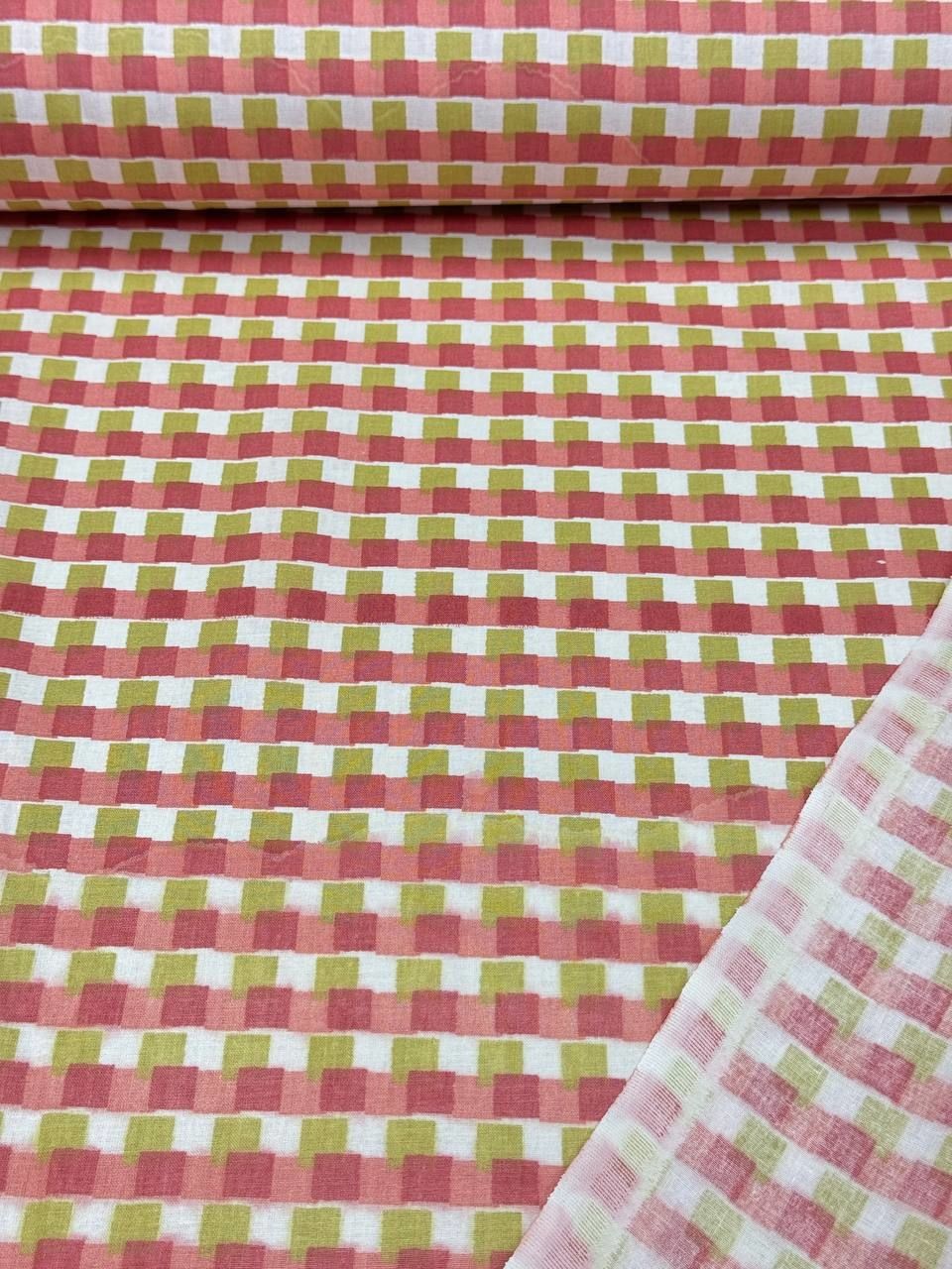 Renkli Kareli Desenli İthal Poplin Kumaş