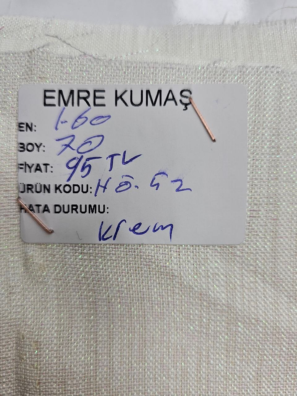 Krem Renk Simli Gardenya Kumaş