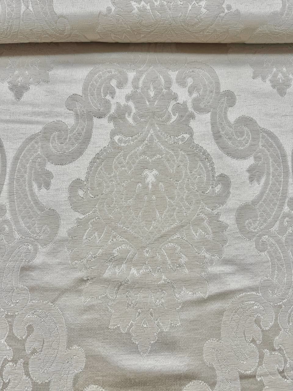 Cappuccino Large Damask Patterned Chenille Pique Fabric