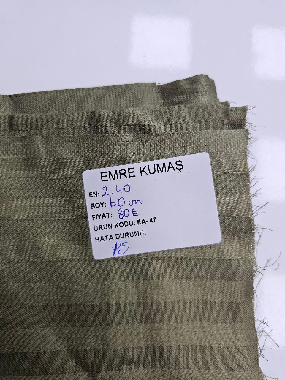 Khaki Striped Cotton Satin Fabric
