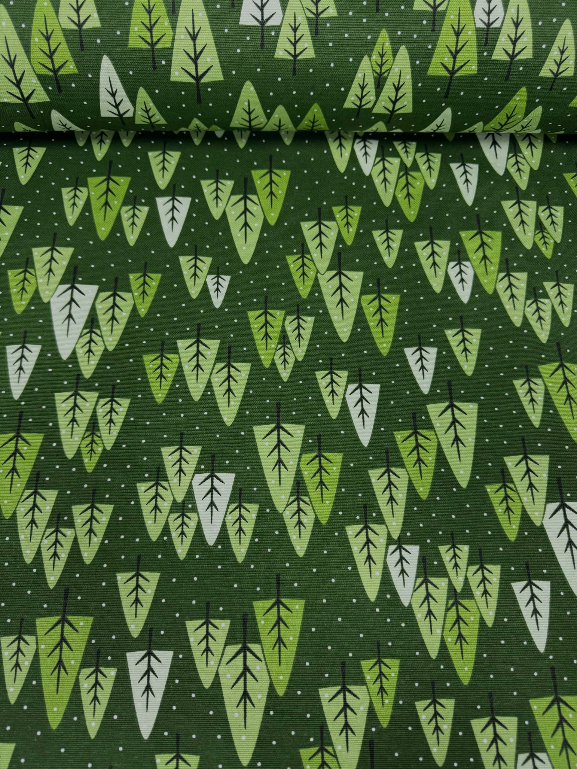 Çam Ağacı Desenli Duck Kumaş - Duck Bezi - Yeşil