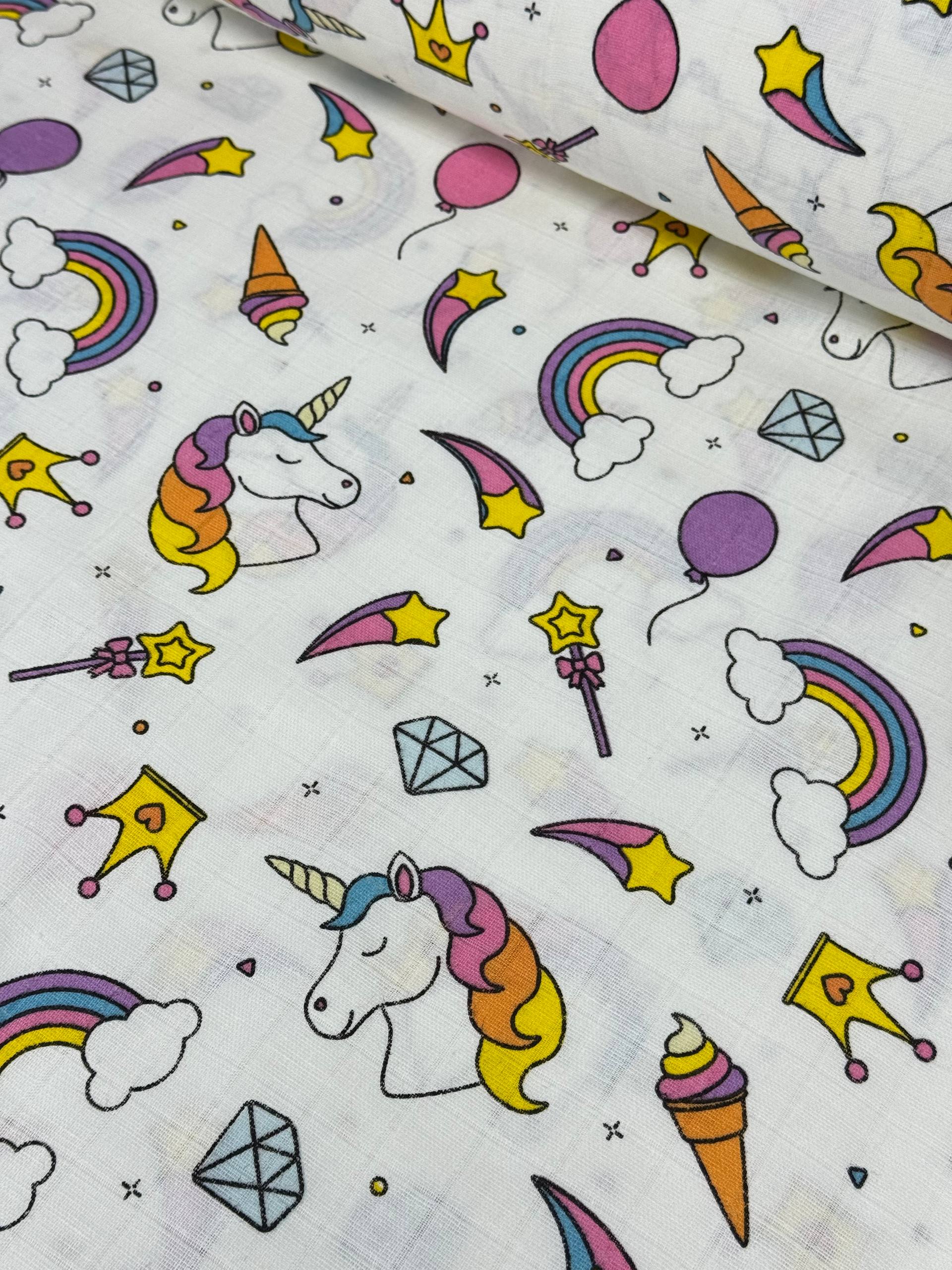 Unicorn Desenli Müslin Kumaş - Müslin Bezi