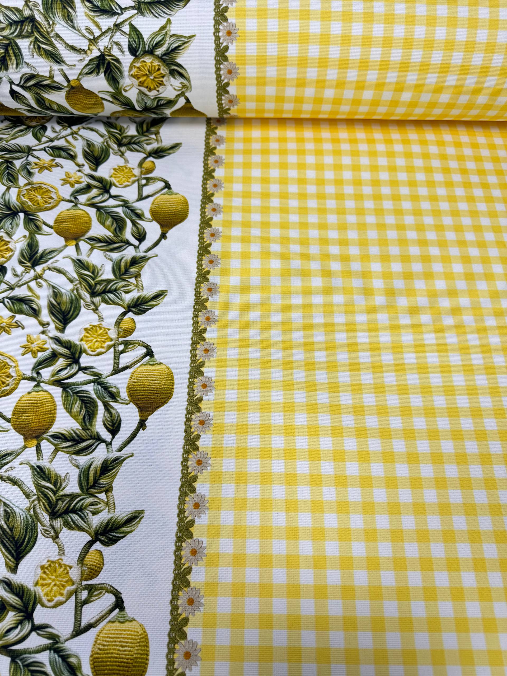 Kareli Limon Bahçesi Desenli Dijital Baskılı Duck Kumaş - Duck Bezi