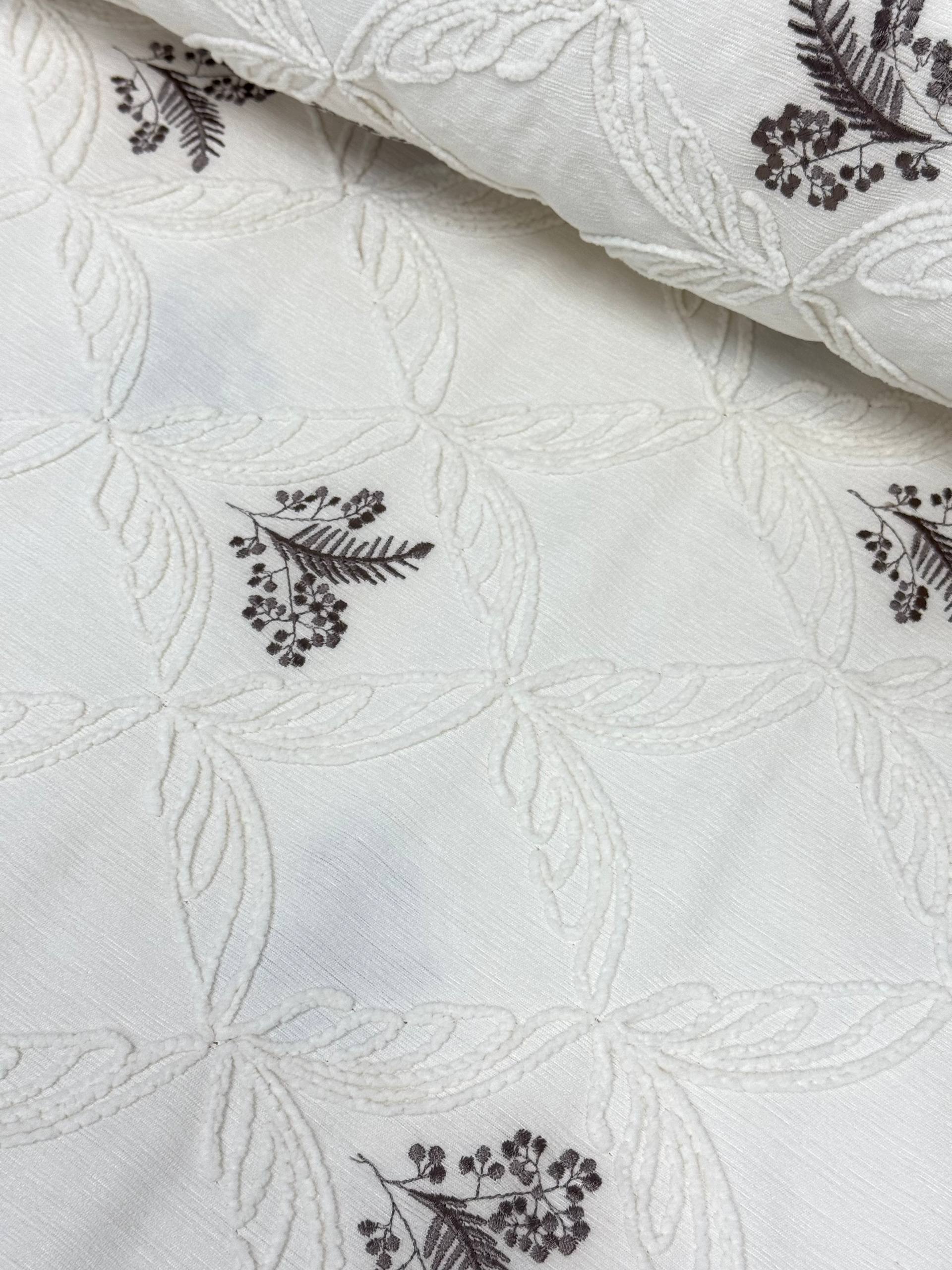 Ecru Butterfly Pattern Embroidered Hera Pique