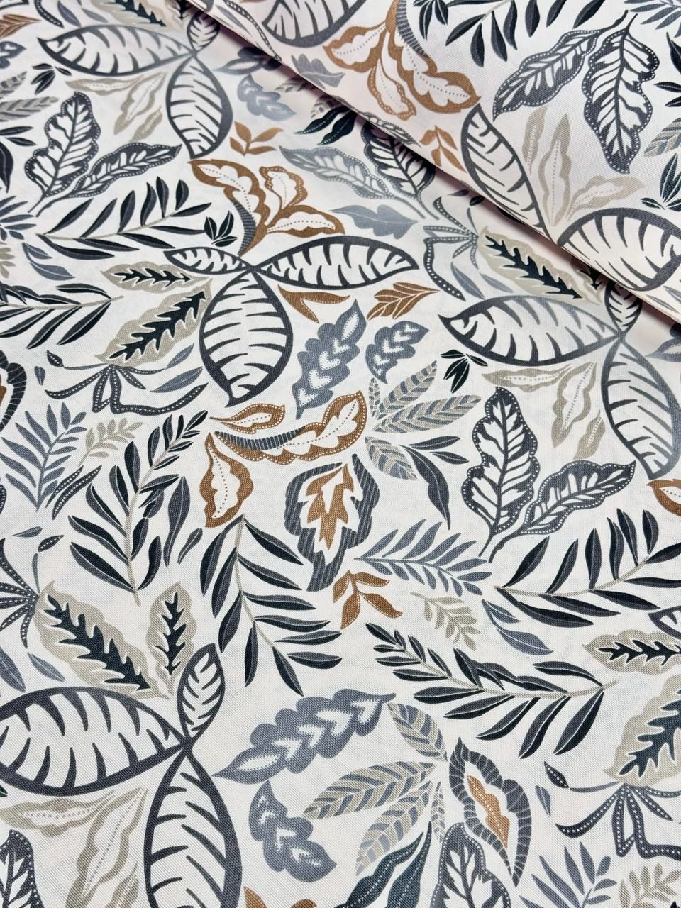 قماش بط بنقشة أوراق الشجر الجديدة الرمادية - قماش بط