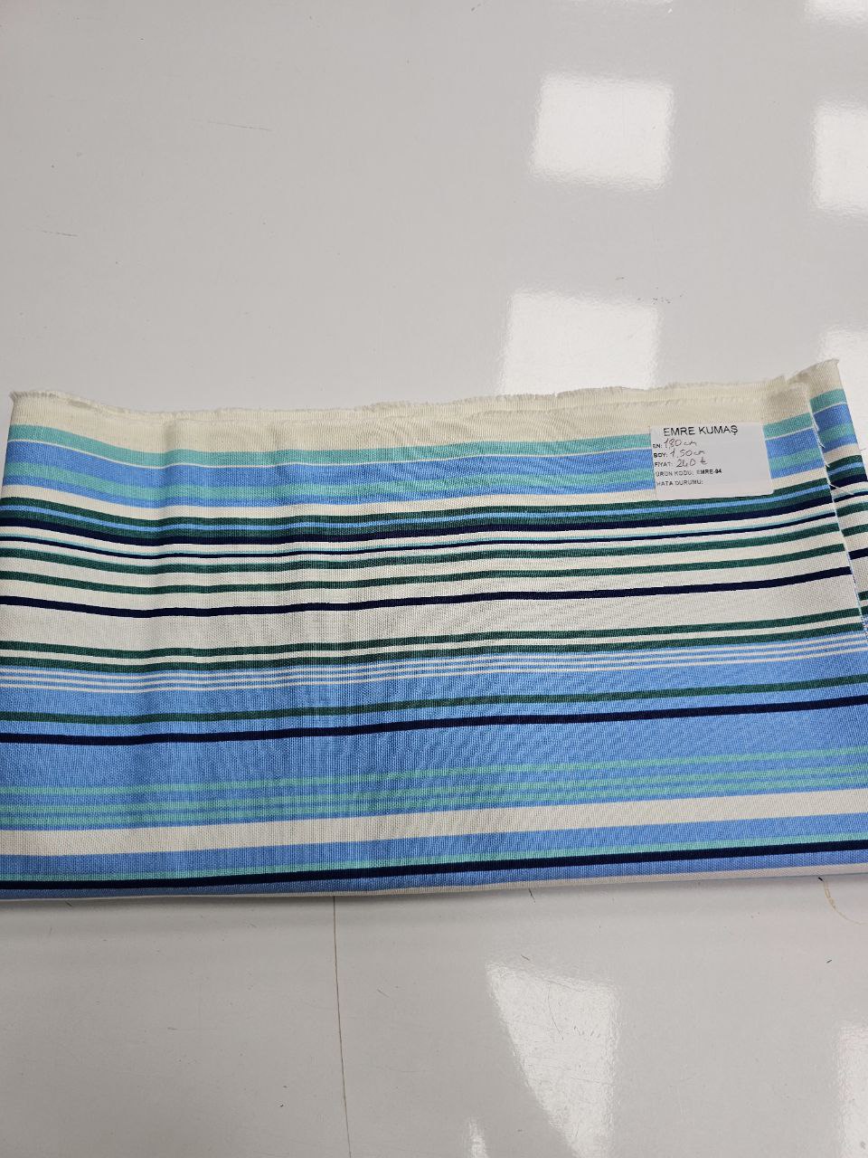 Blue Green Striped Duck Fabric