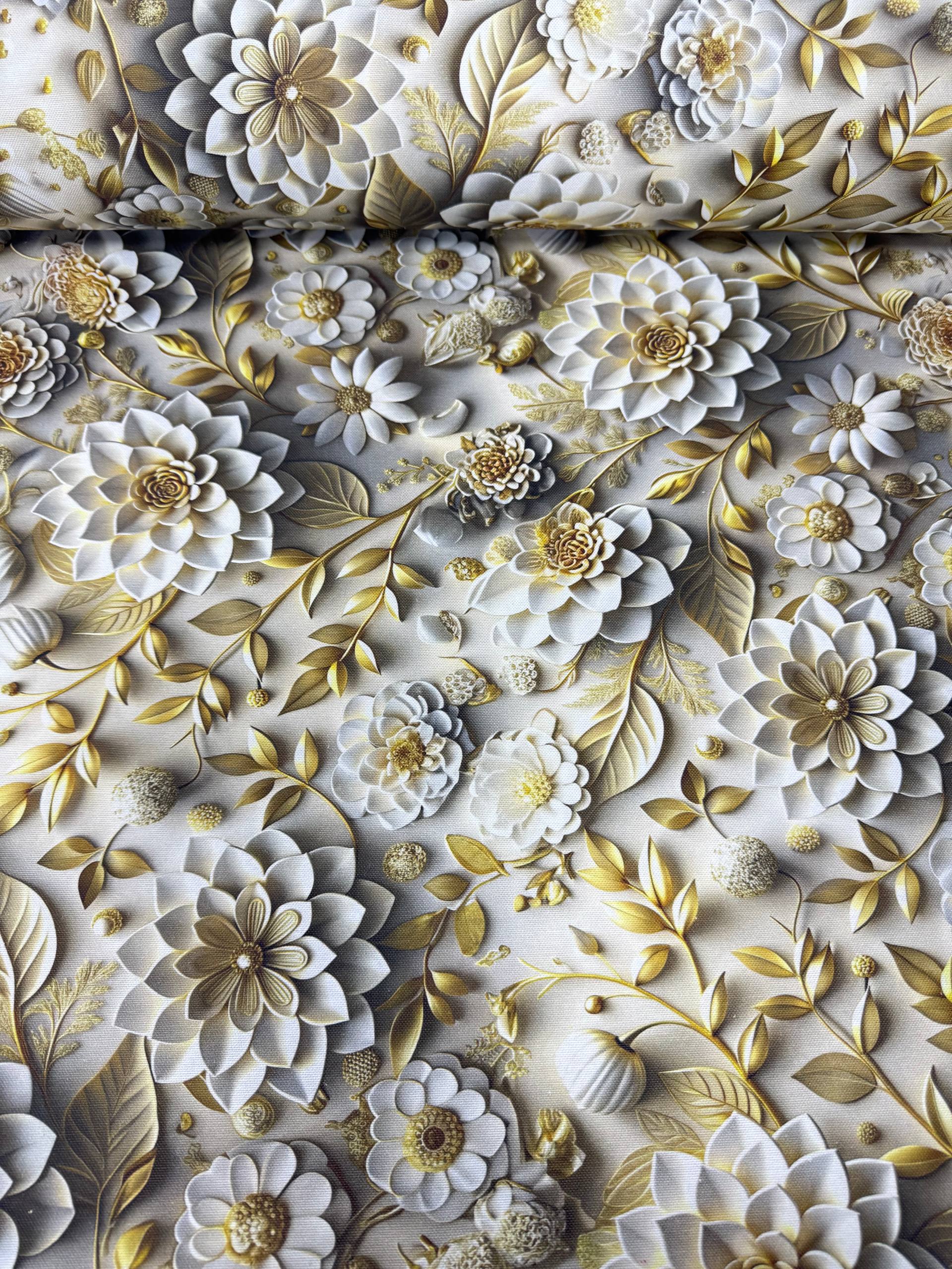 Zarif Çiçek Bahçesi Desenli Dijital Baskılı Duck Kumaş - Duck Bezi