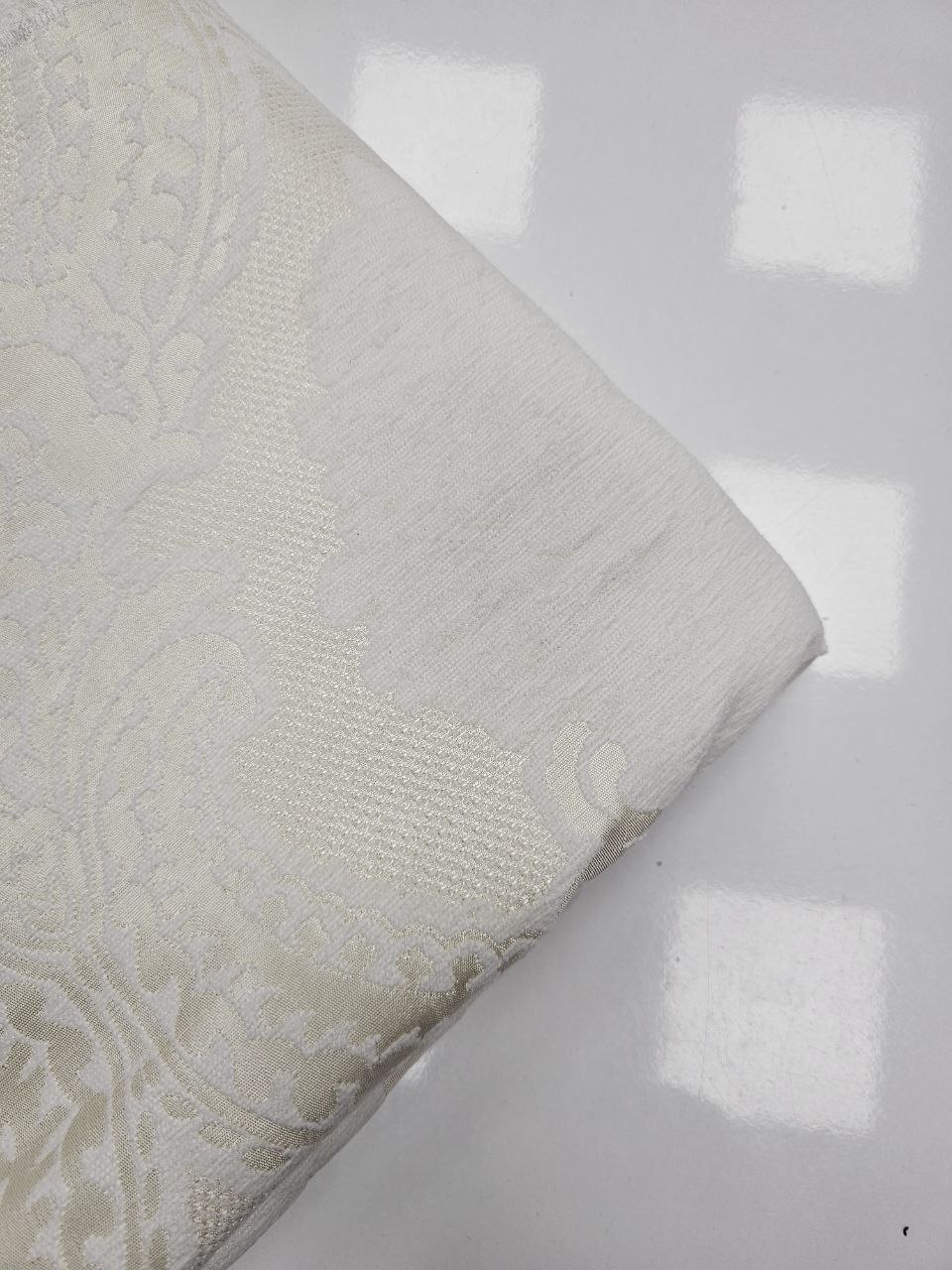 Ecru Patterned Chenille Pique Fabric