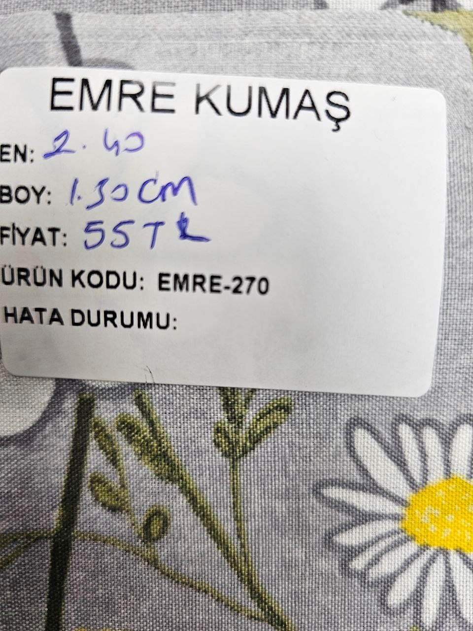 Gri Papatya Desenli Nevresimlilk Poplin Kumaş