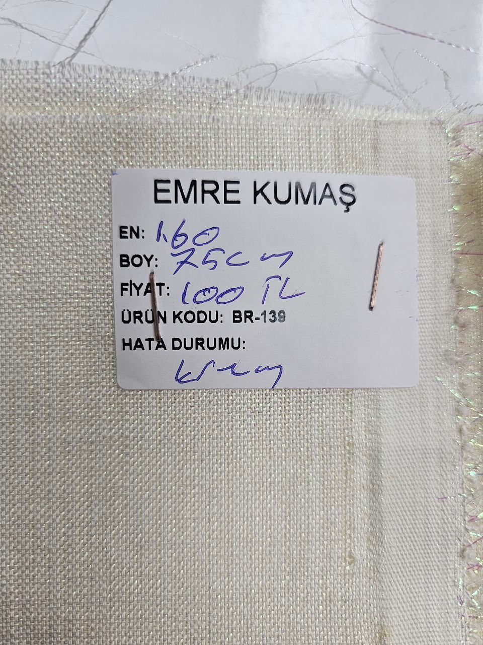 Krem Renk Simli Gardenya Kumaş