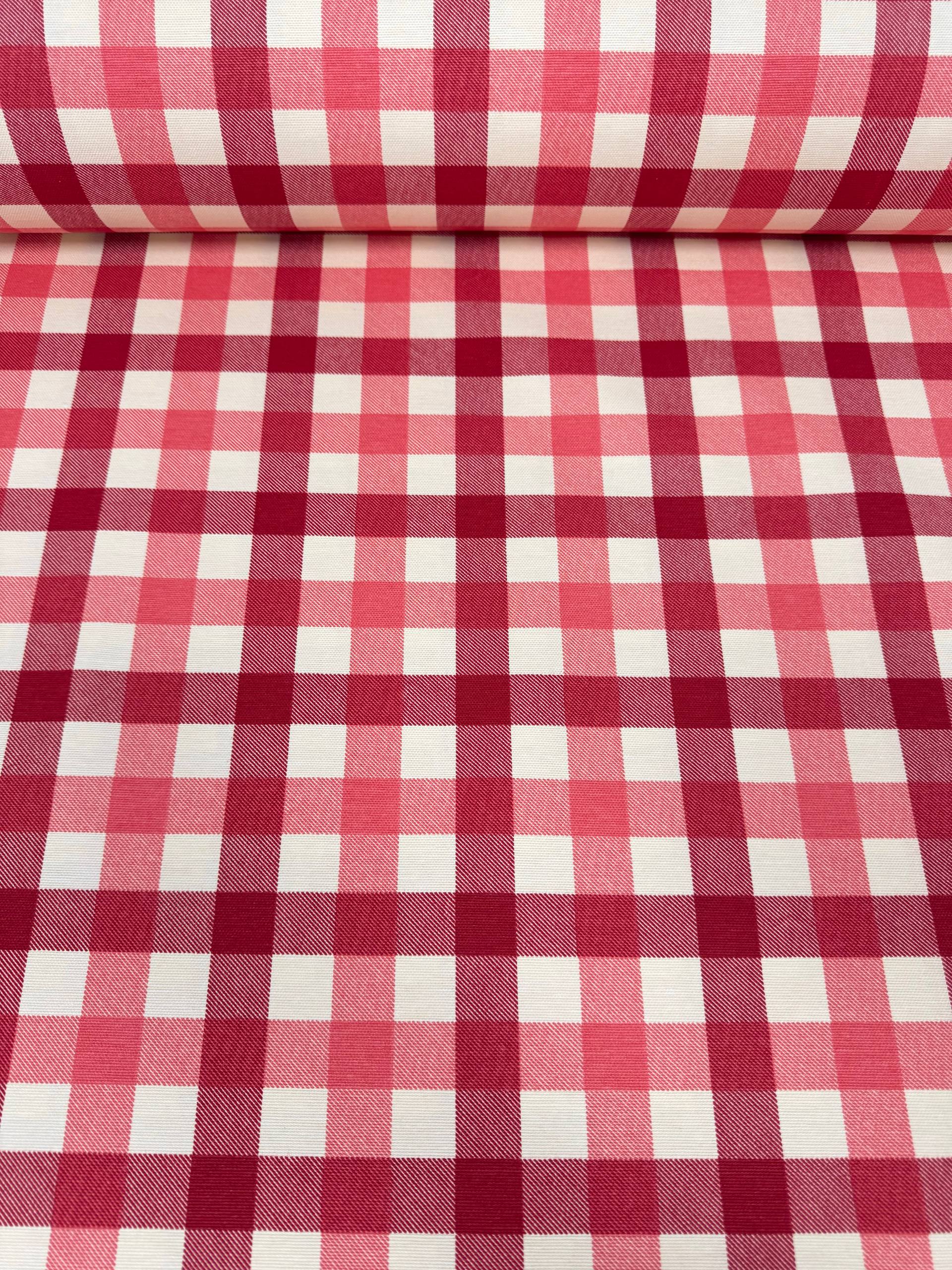 Kareli Duck Kumaş - Duck Bezi - Kırmızı