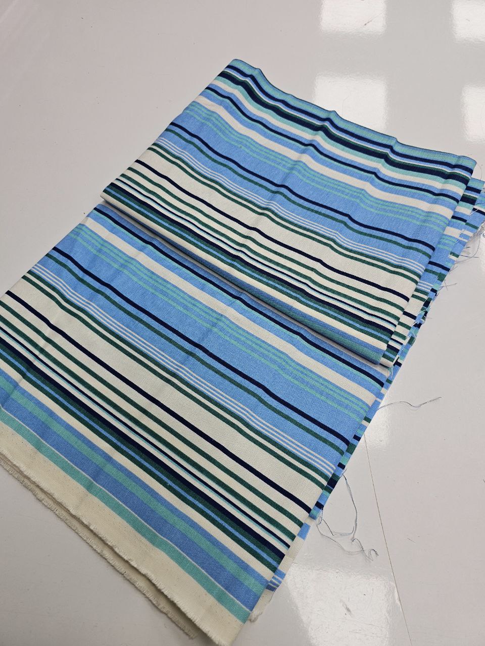 Blue Green Striped Duck Fabric