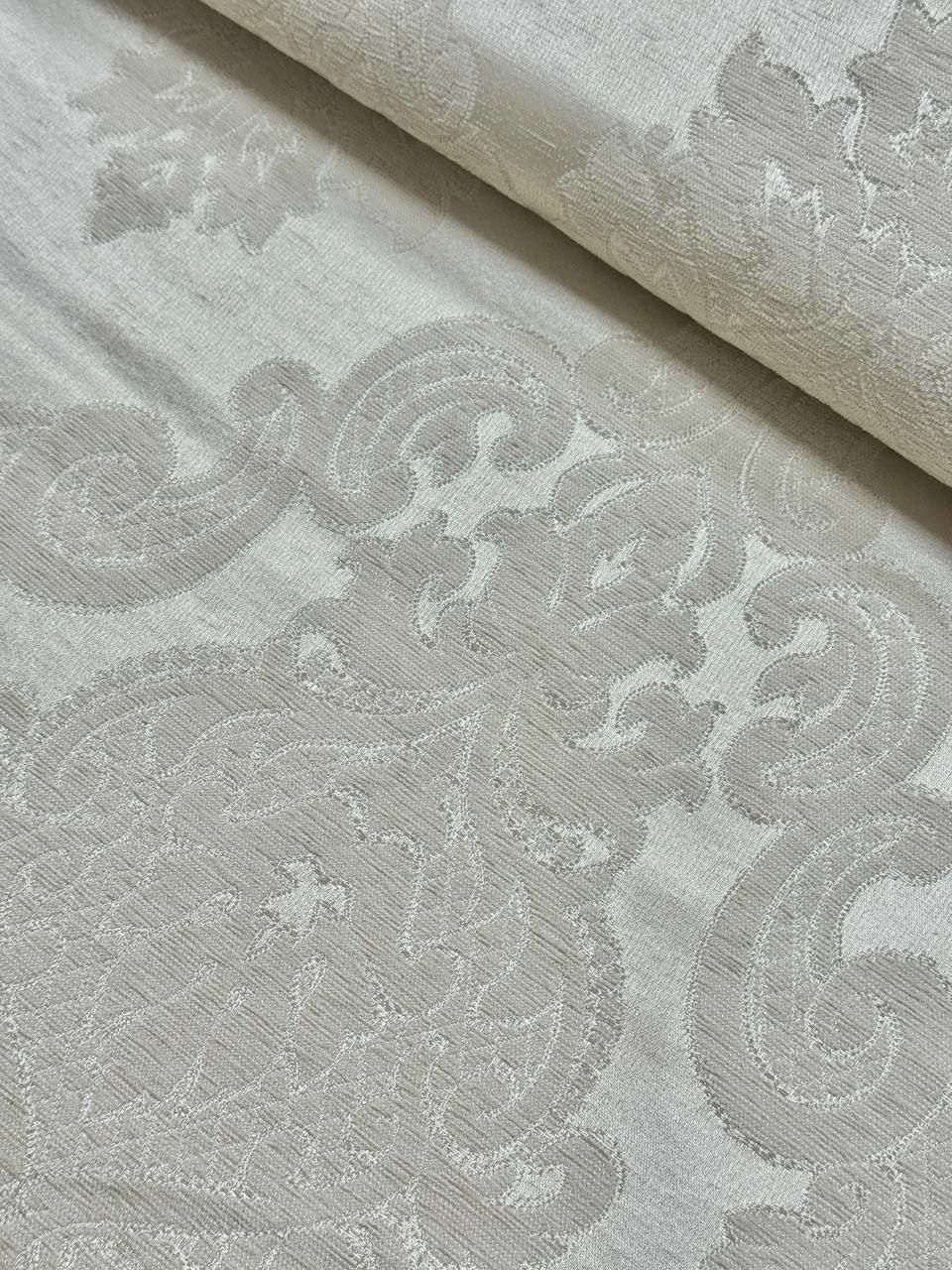 Cappuccino Large Damask Patterned Chenille Pique Fabric