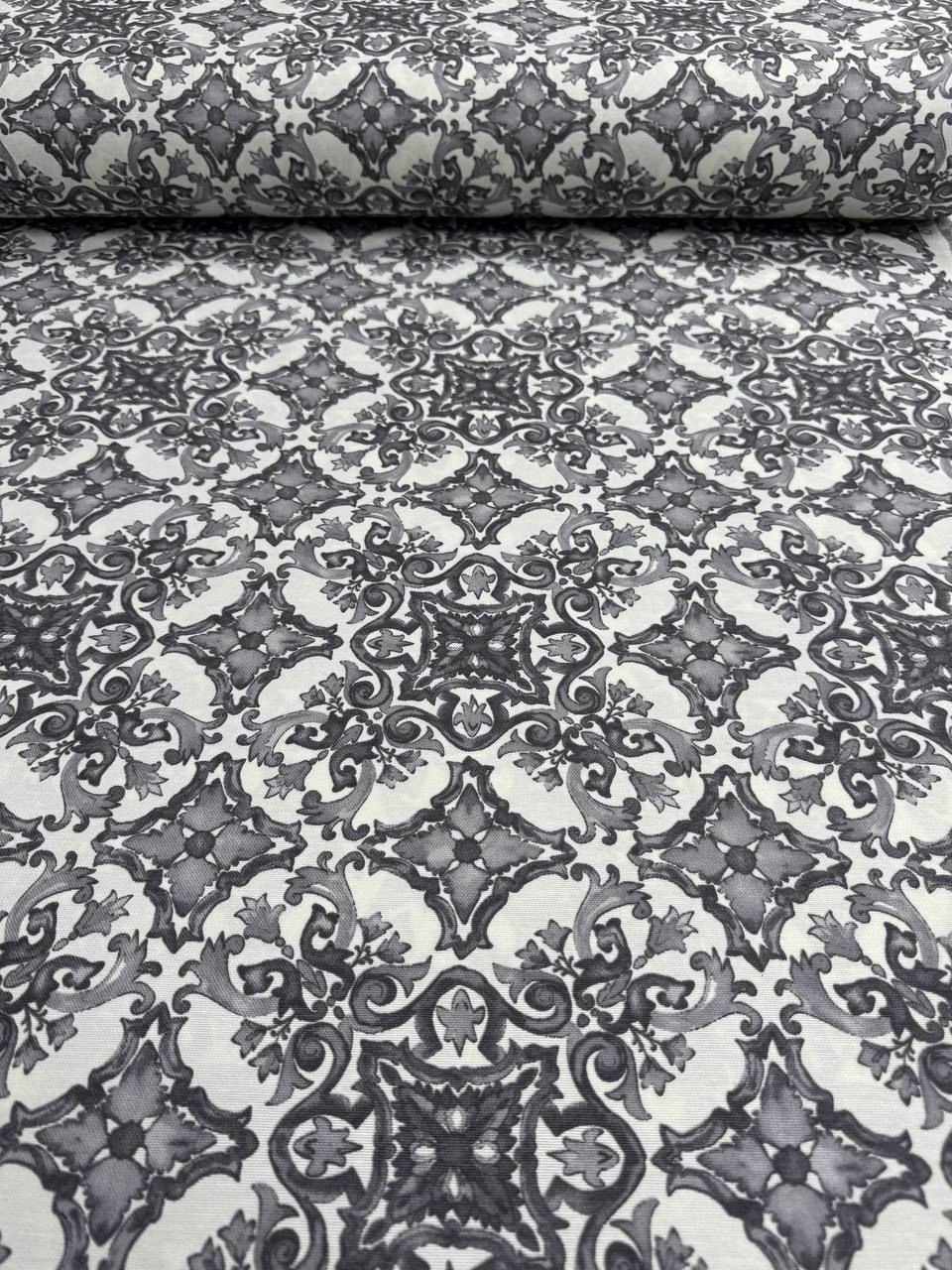 Gri Küçük Damaks Desenli Duck Kumaş - Duck Bezi