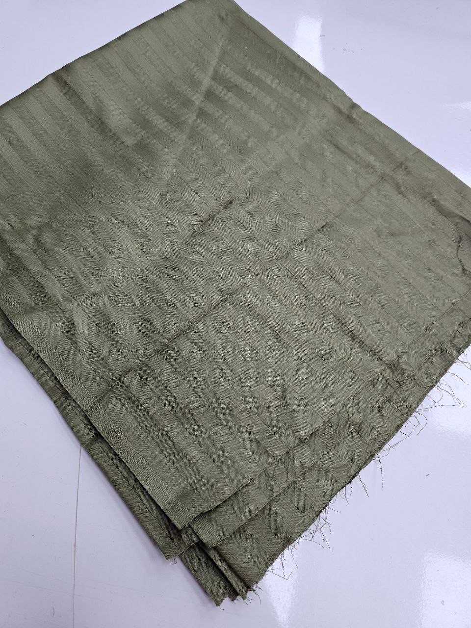 Khaki Striped Cotton Satin Fabric