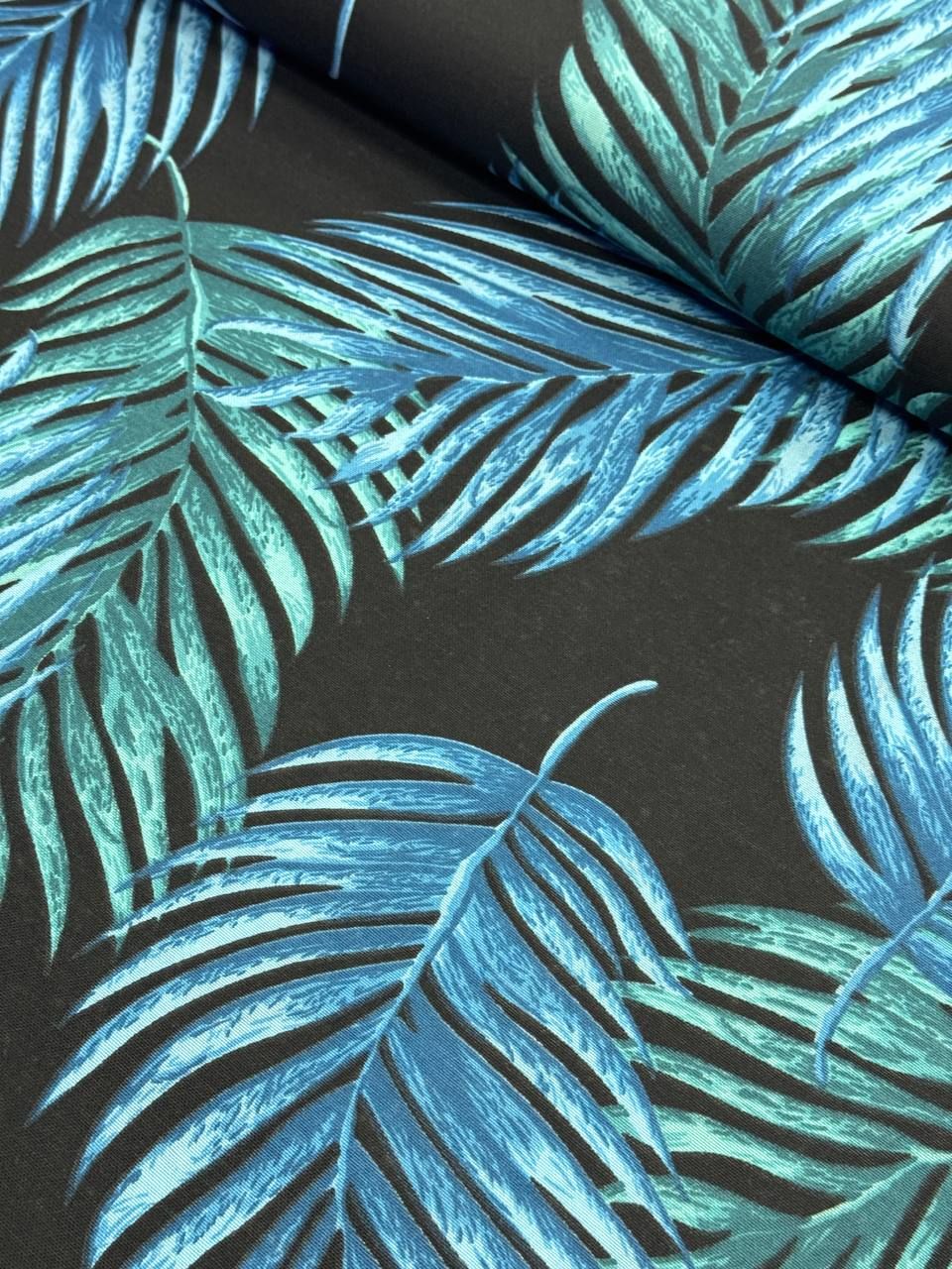Blue Leaf Patterned Duck Fabric - Duck Cloth