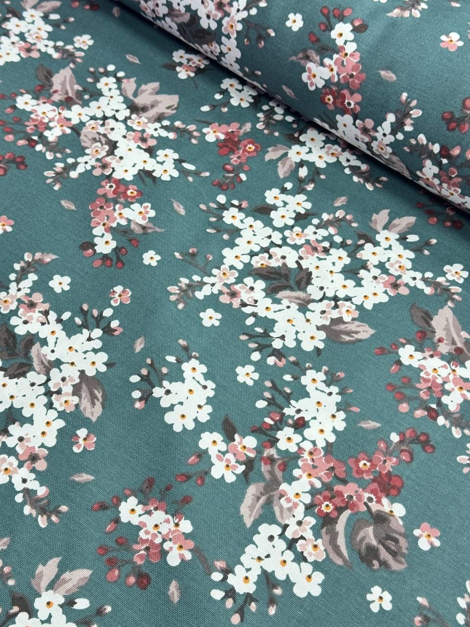 قماش بطة منقوش بأزهار خضراء هشة - قماش بطة