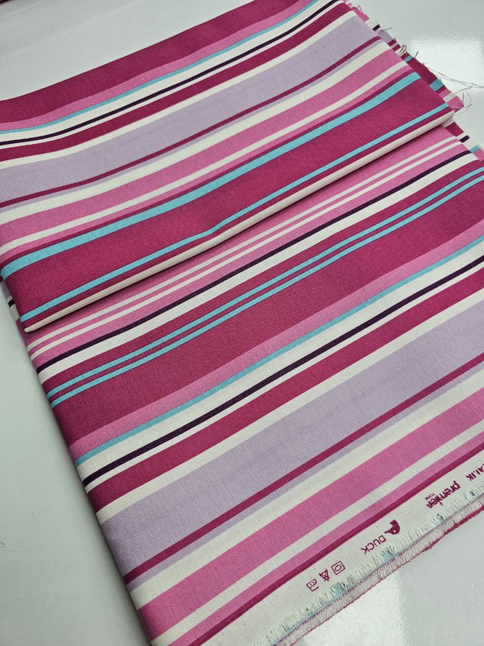 Pink Blue Striped Duck Fabric