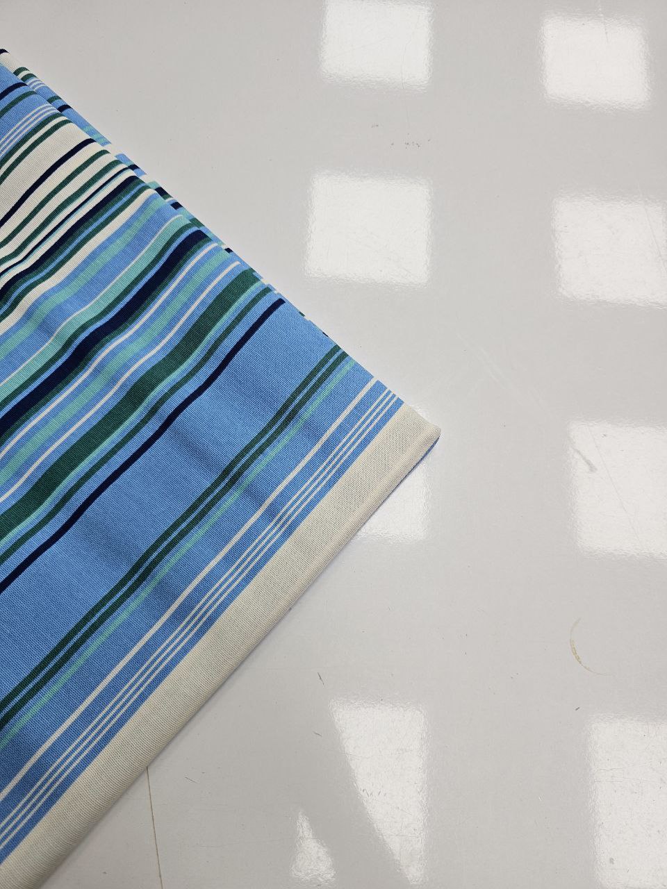 Blue Green Striped Duck Fabric