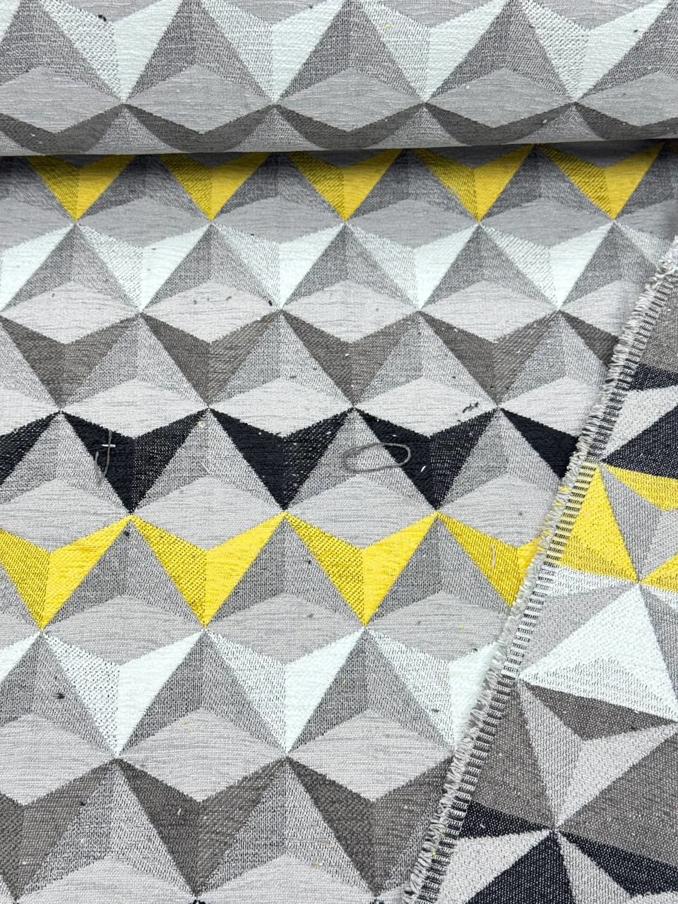 Yellow Gray Triangle Pattern Upholstery Fabric